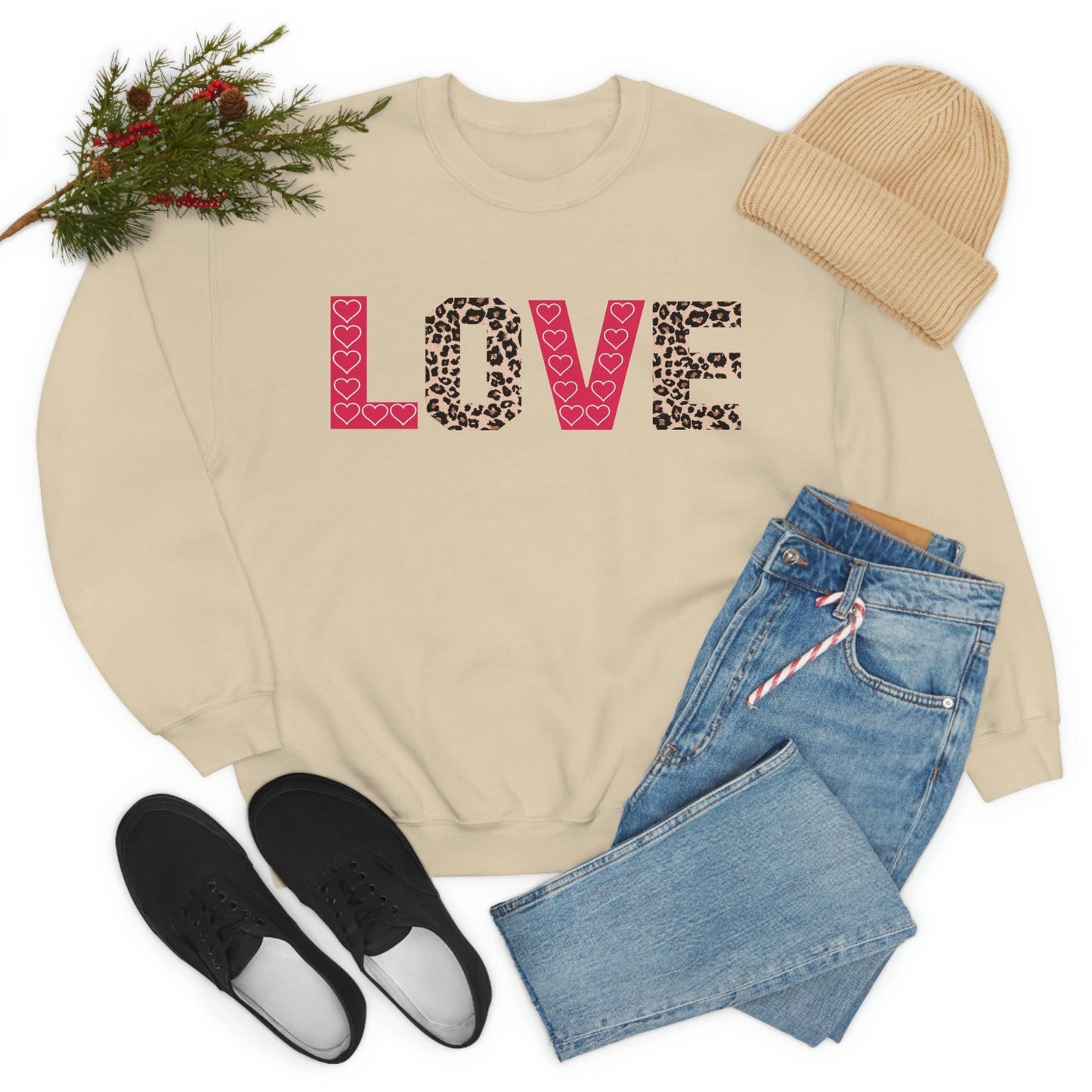 Love Sweatshirt with partial leopard print - Giftsmojo