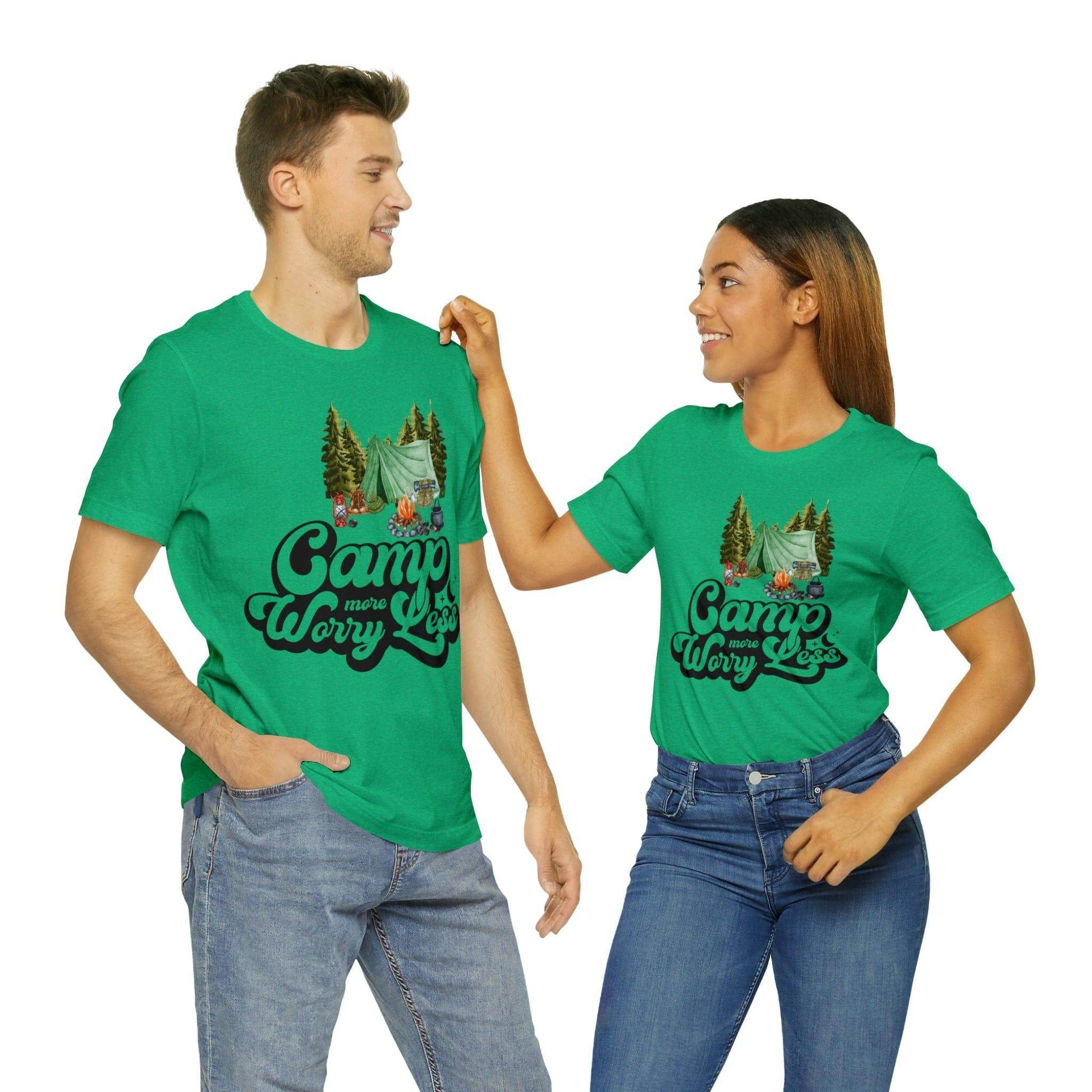 Camp More Worry Less Shirt, Outdoor adventure clothing, Nature-inspired shirts, Hiking apparel, Outdoor enthusiasts gift, Adventure-themed attire - Giftsmojo