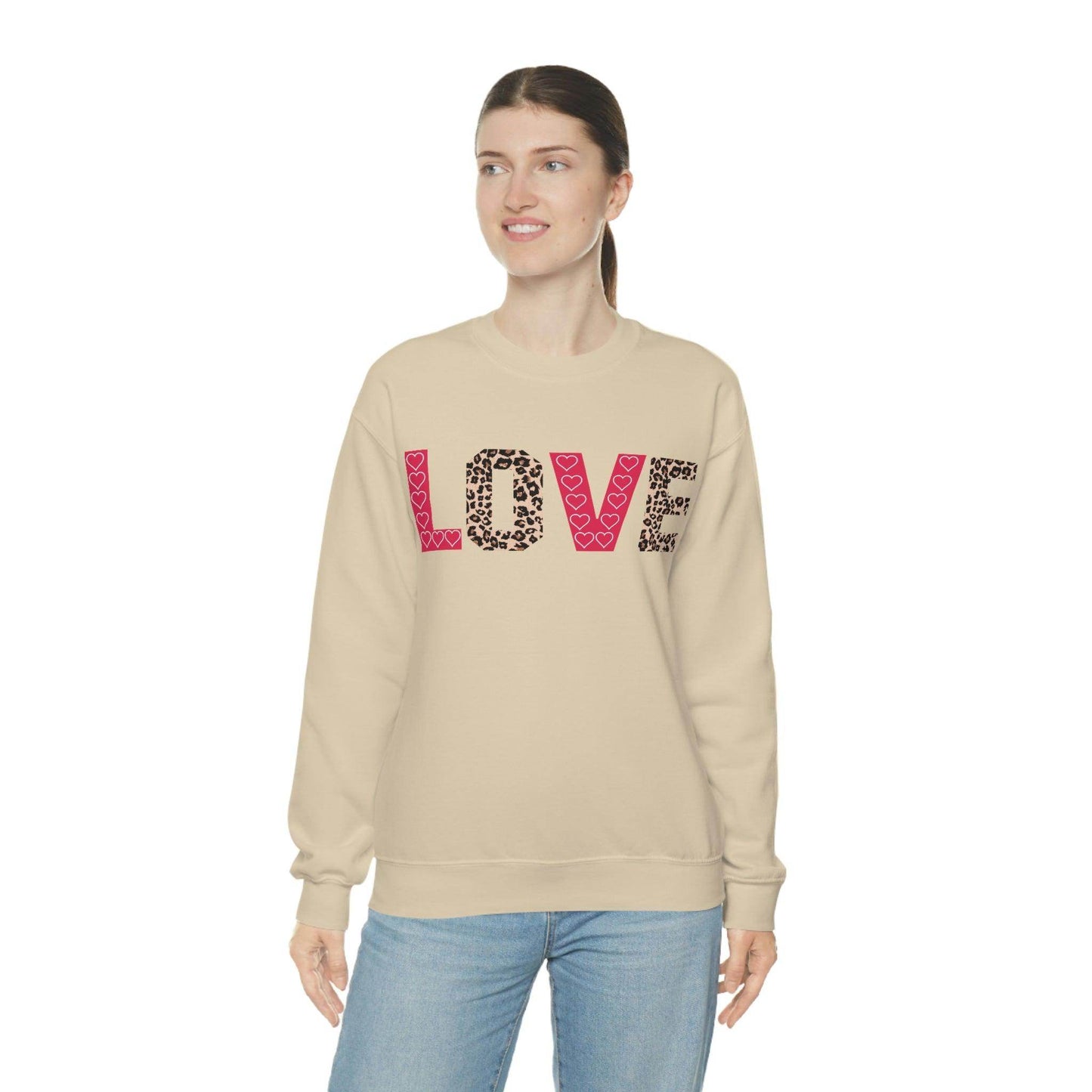 Love Sweatshirt with partial leopard print - Giftsmojo