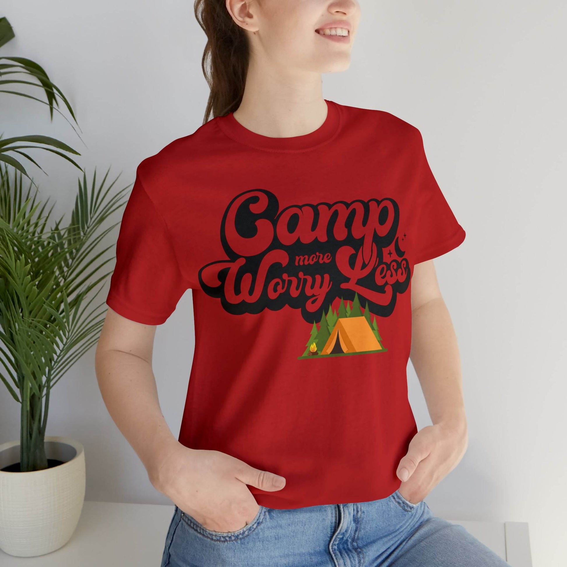 Camp More Worry Less Shirt, Outdoor adventure clothing, Nature-inspired shirts, Outdoor enthusiasts gift, Adventure-themed attire - Giftsmojo