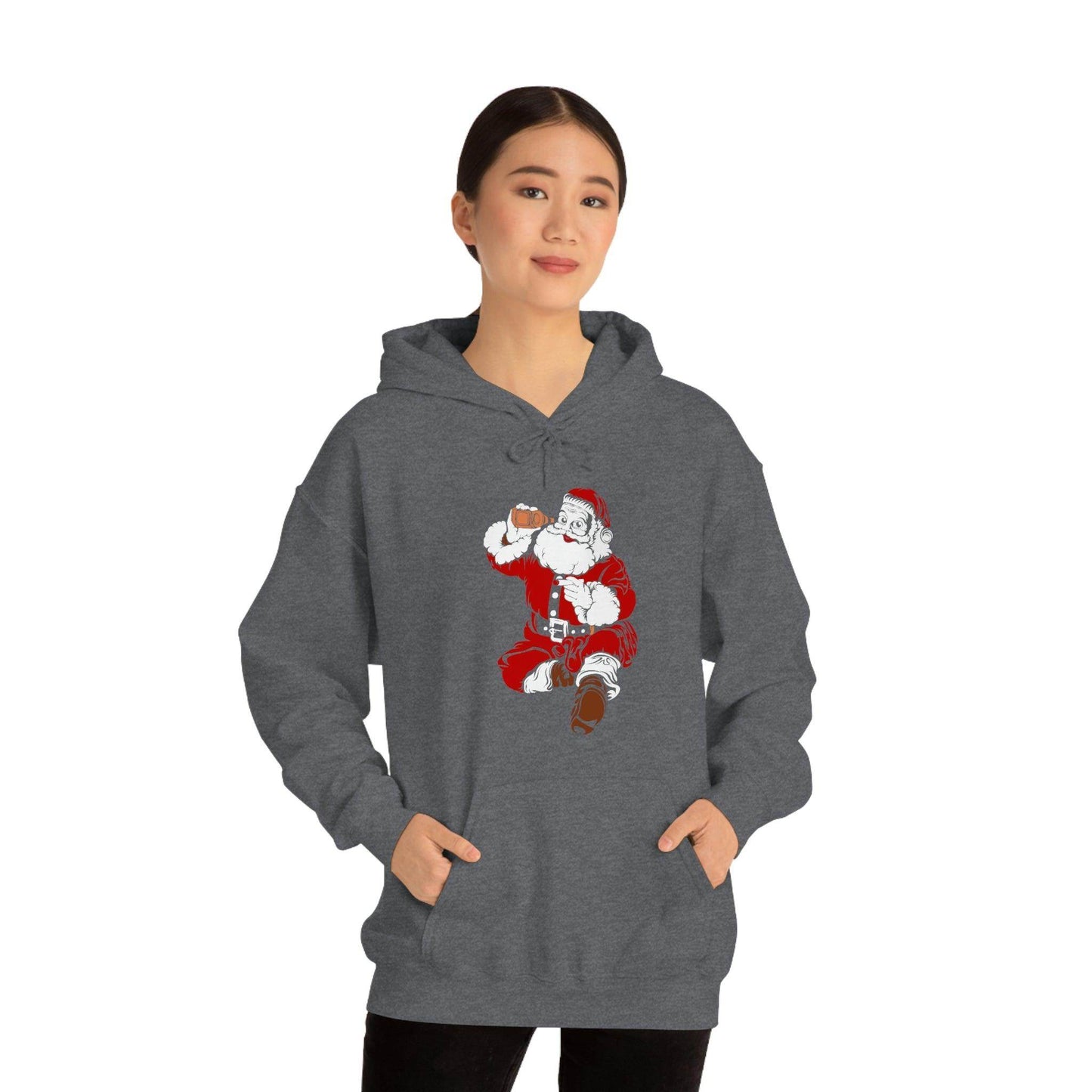 Santa drinking beer funny Hooded Sweatshirt, - Giftsmojo