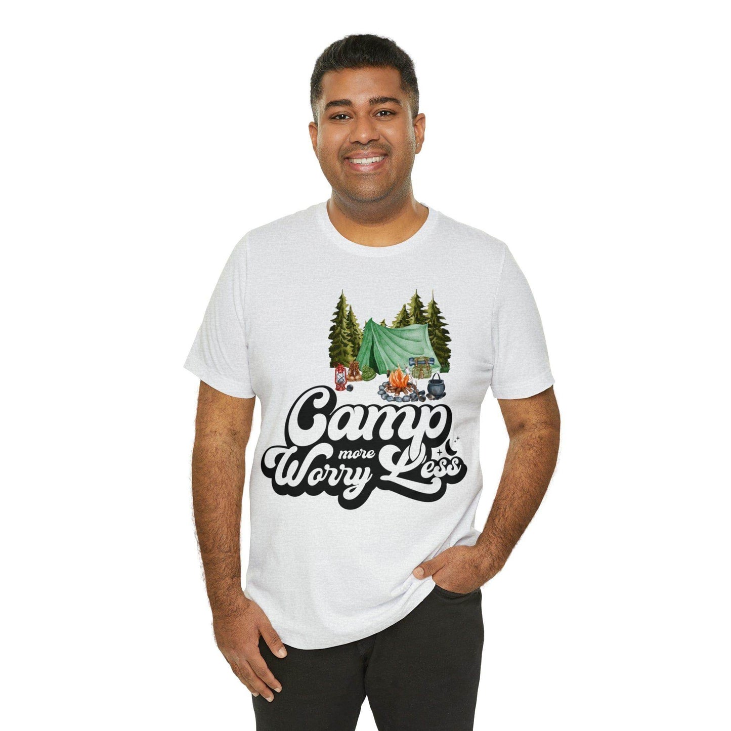 Camp More Worry Less Shirt, Outdoor adventure clothing, Nature-inspired shirts, Hiking apparel, Outdoor enthusiasts gift, Adventure-themed attire - Giftsmojo