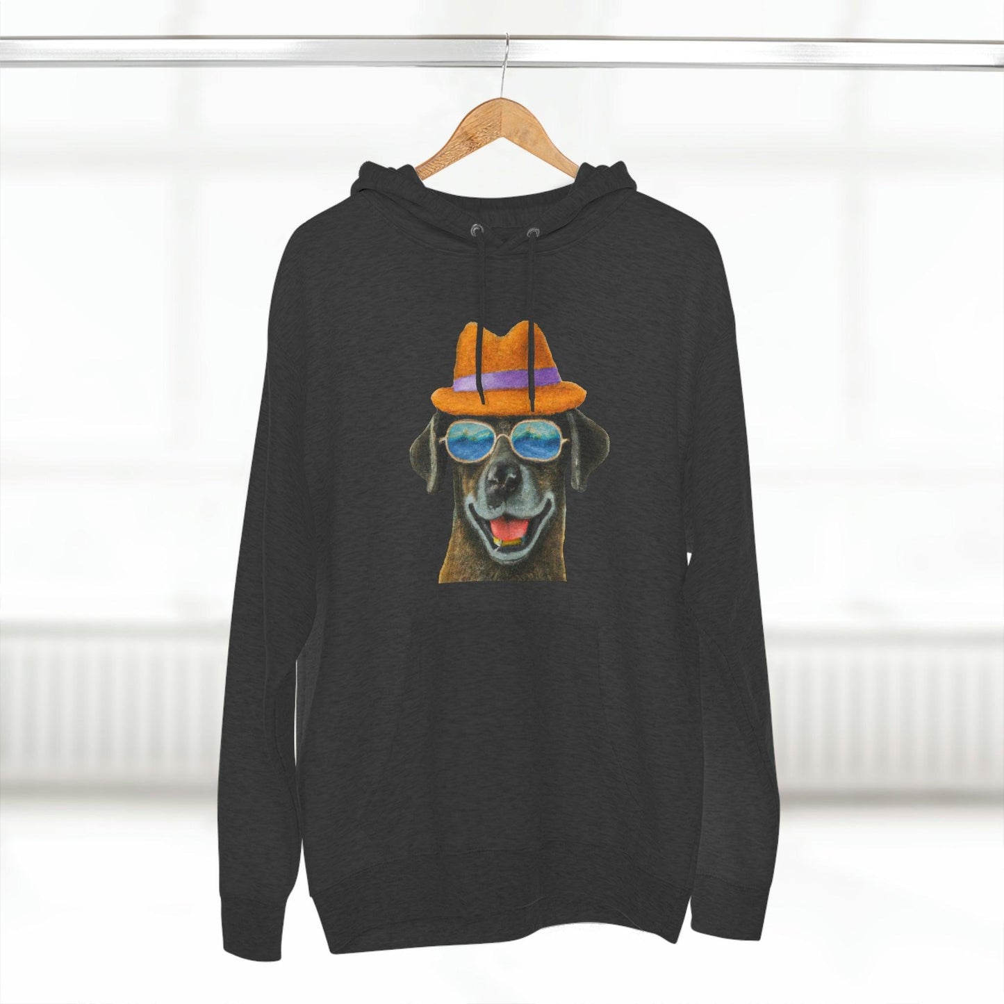 Dog at the beach wearing a hat and sunglasses painted arts Premium Pullover Hoodie