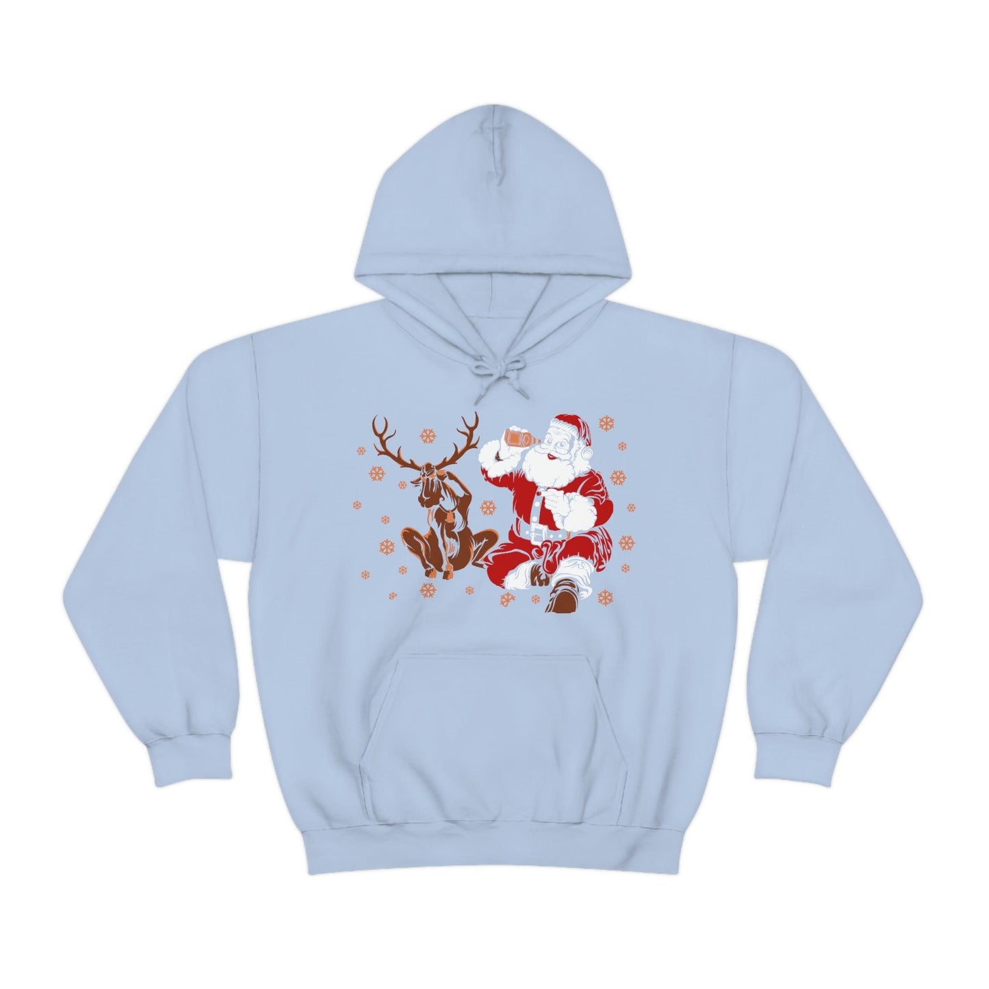 Santa and Reindeer Hooded Sweatshirt Christmas Shirt Funny Christmas Sweatshirt Christmas Gifts Santa Drinking Beer