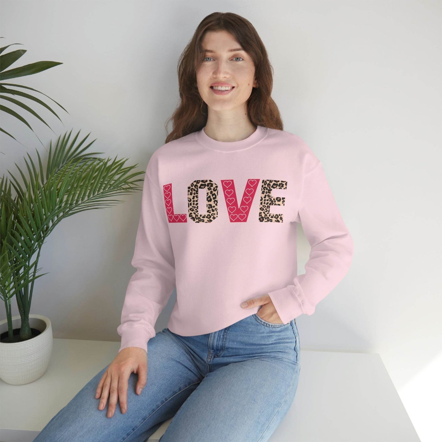 Love Sweatshirt with partial leopard print - Giftsmojo