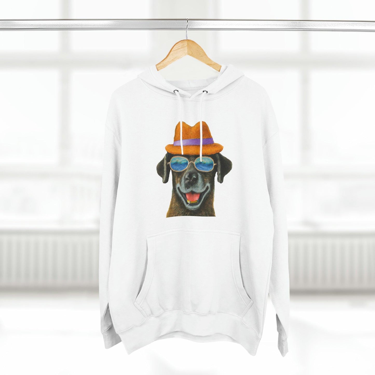 Dog at the beach wearing a hat and sunglasses painted arts Premium Pullover Hoodie