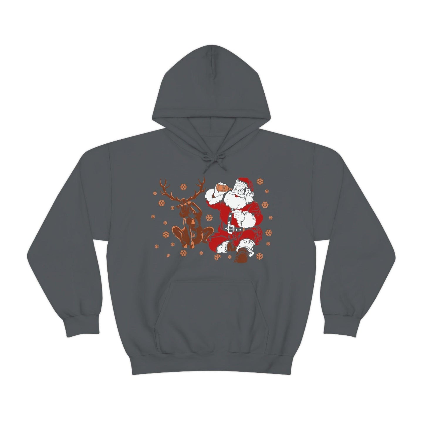 Santa and Reindeer Hooded Sweatshirt Christmas Shirt Funny Christmas Sweatshirt Christmas Gifts Santa Drinking Beer