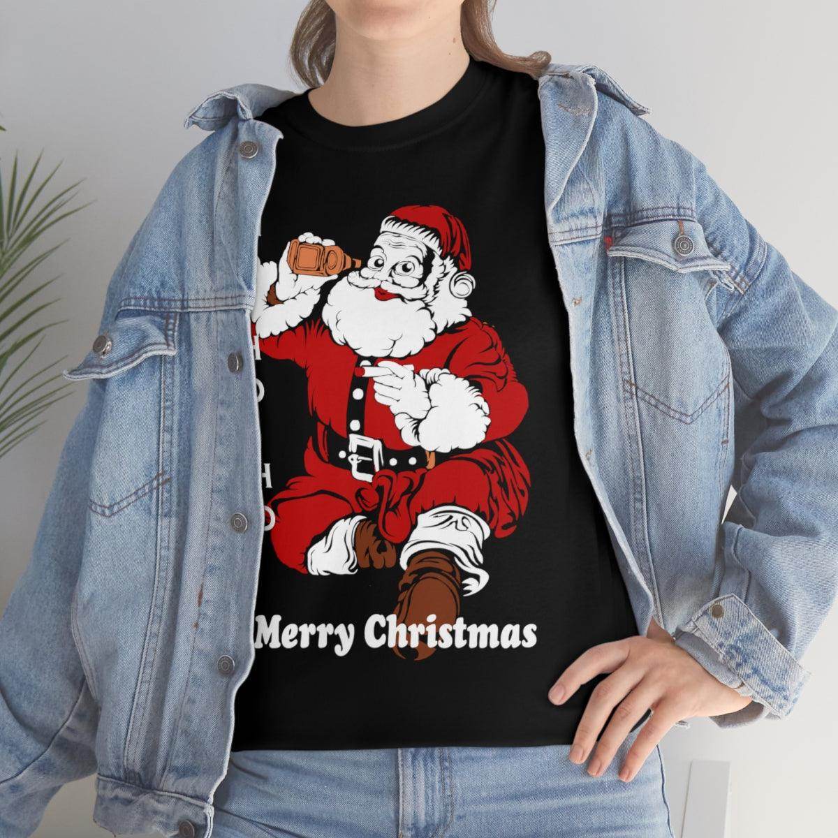 Christmas Unisex Tee Ho HO Ho Merry Christmas Santa Tee Funny Santa Shirt, Santa Drinking Beer Shirt Funny Christmas Shirt - Giftsmojo