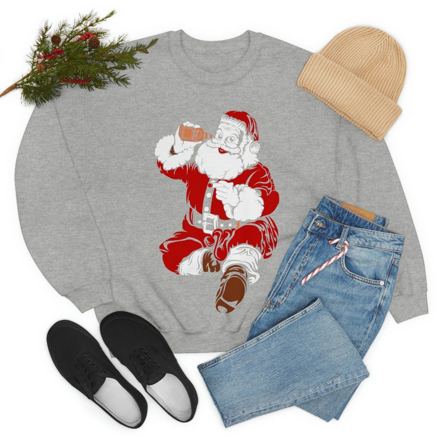 Santa drinking beer Unisex Heavy Blend Crewneck Sweatshirt - Giftsmojo