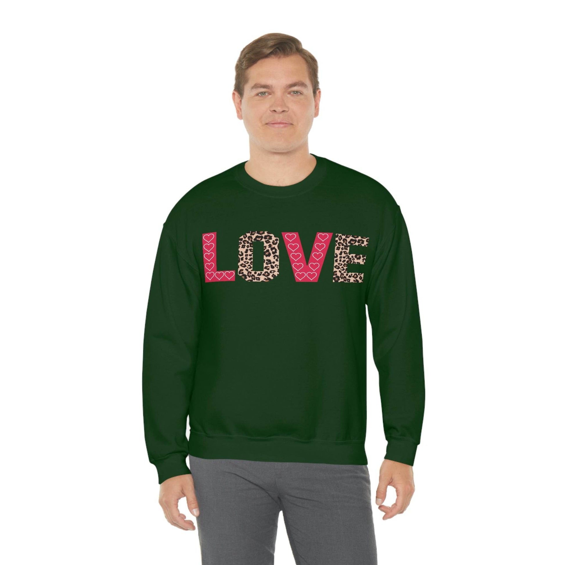 Love Sweatshirt with partial leopard print - Giftsmojo