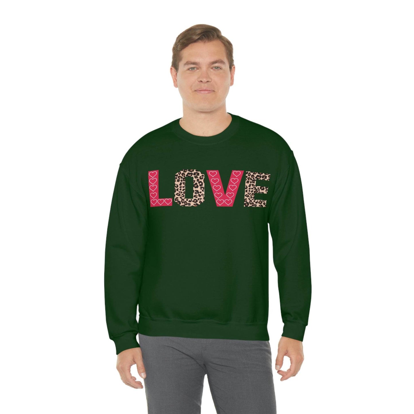 Love Sweatshirt with partial leopard print - Giftsmojo