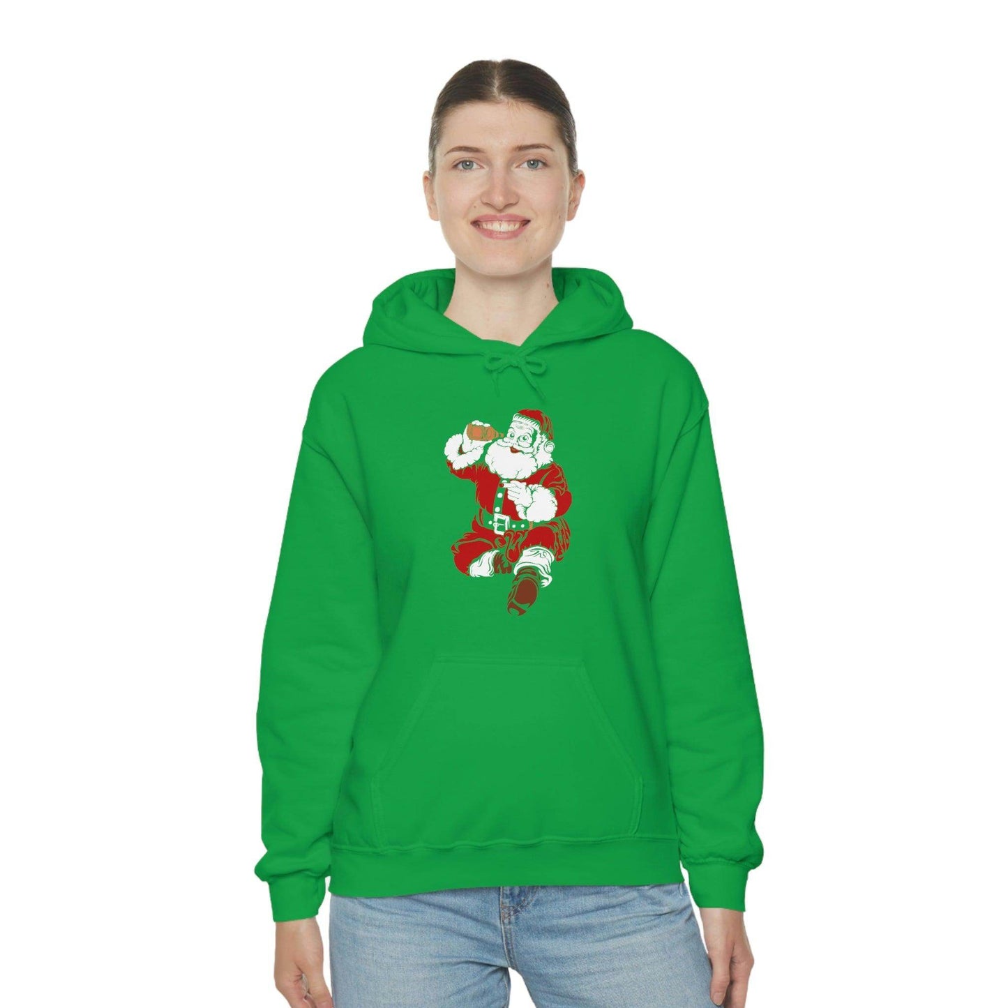 Santa drinking beer funny Hooded Sweatshirt, - Giftsmojo