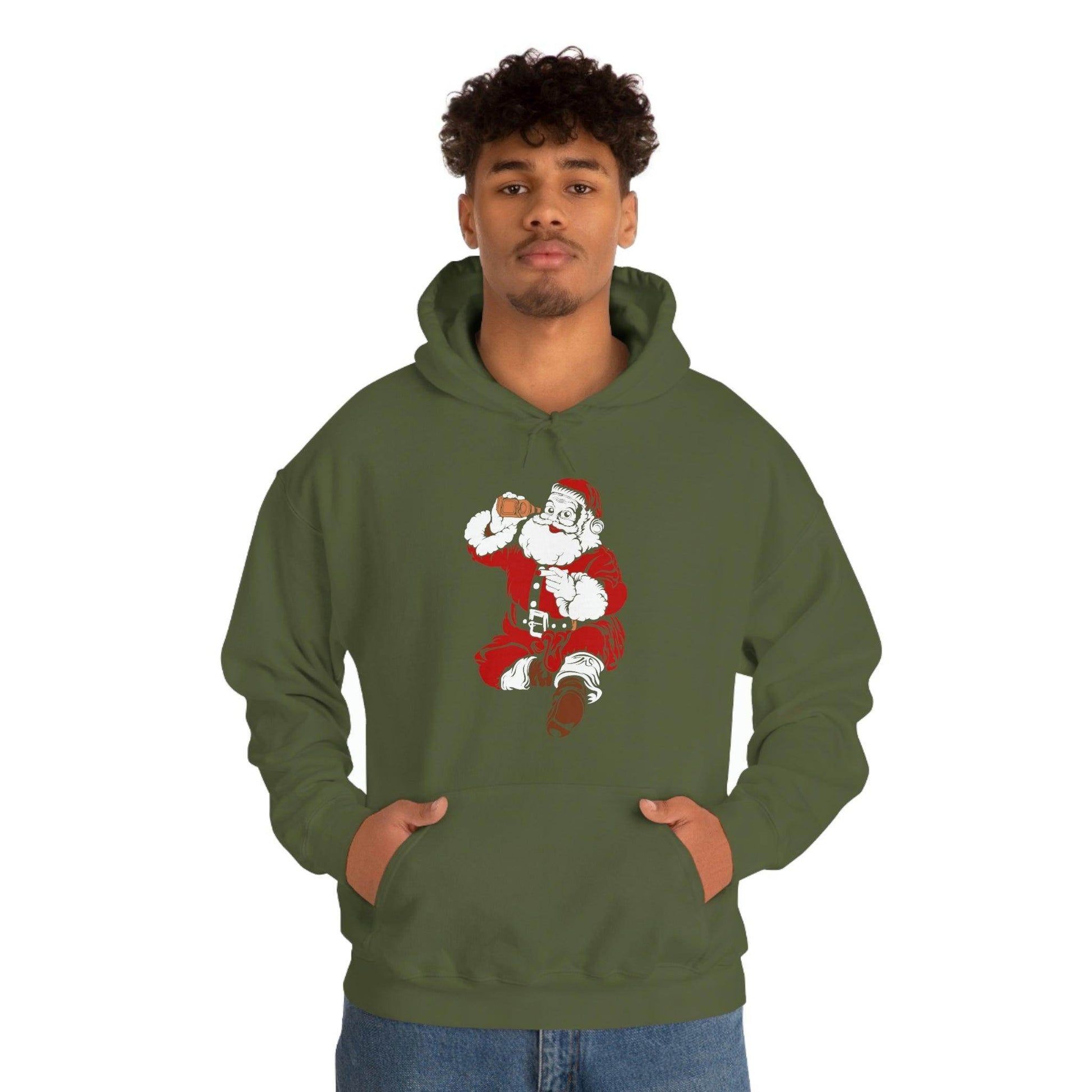 Santa drinking beer funny Hooded Sweatshirt, - Giftsmojo