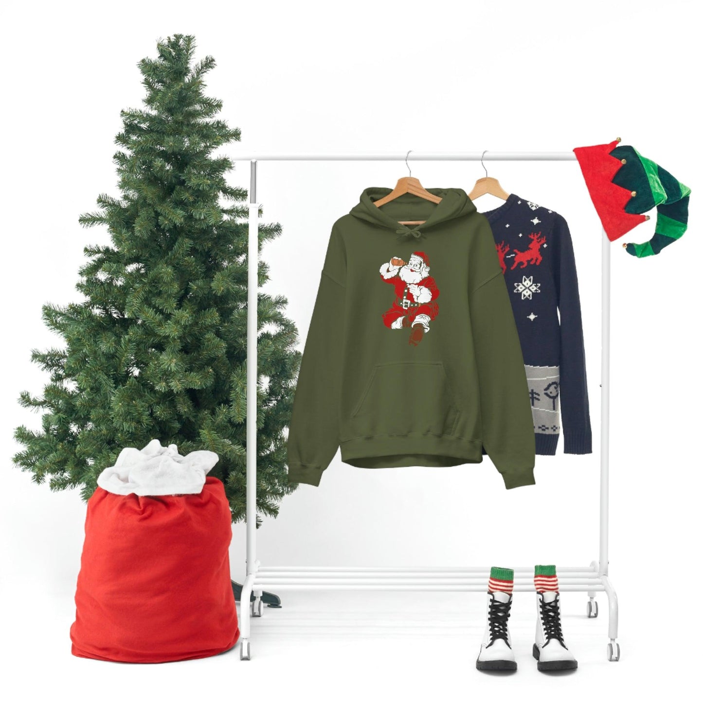Santa drinking beer funny Hooded Sweatshirt, - Giftsmojo