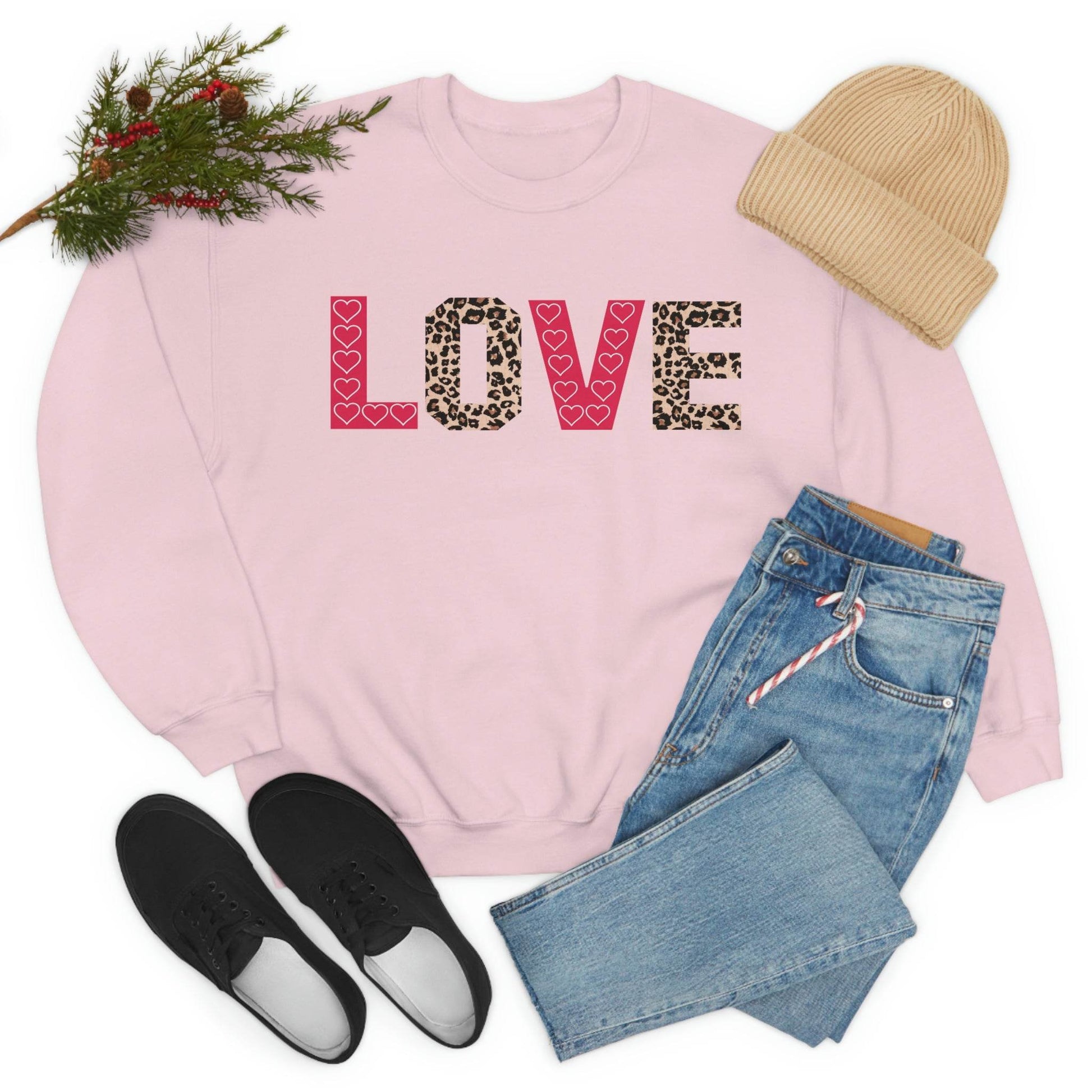 Love Sweatshirt with partial leopard print - Giftsmojo