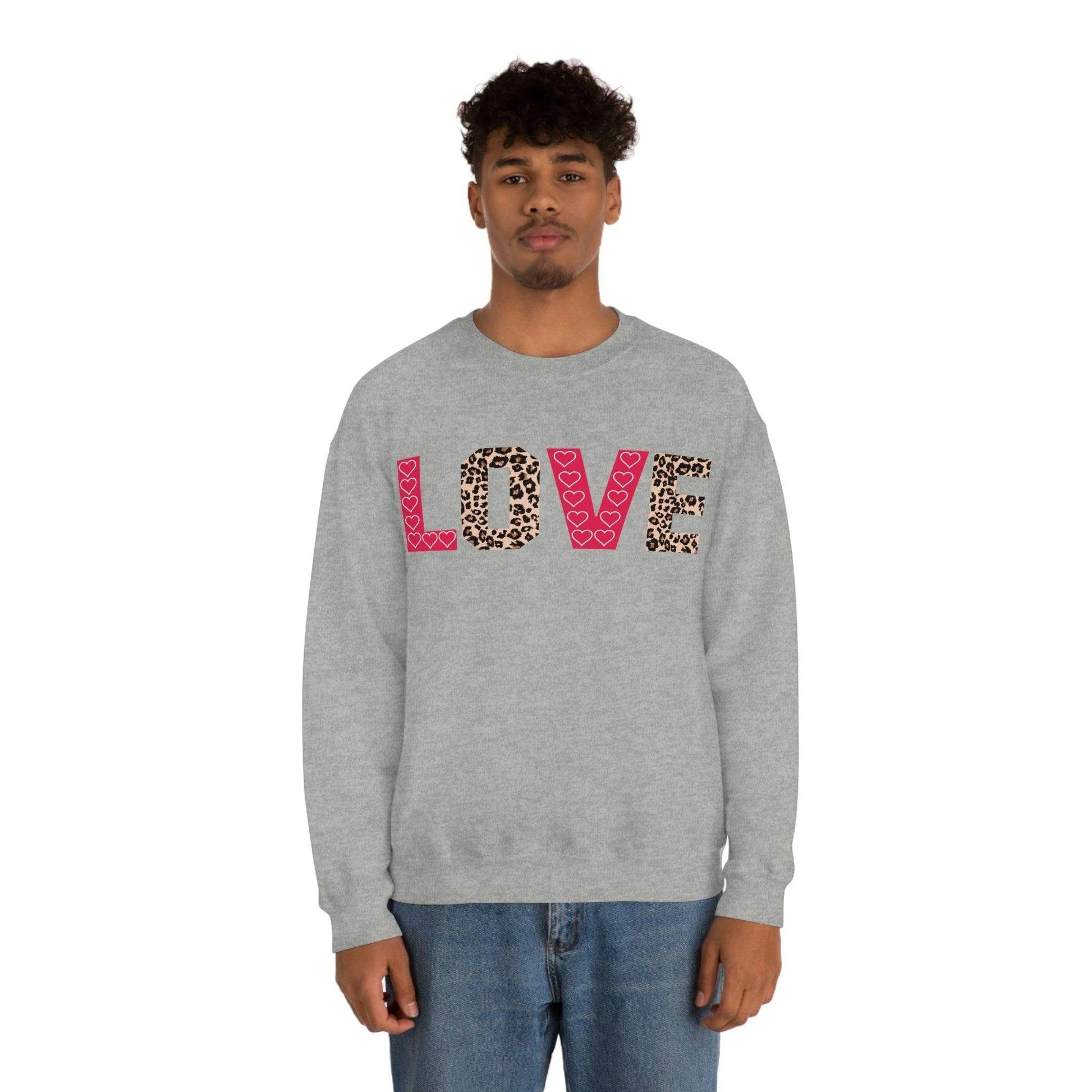 Love Sweatshirt with partial leopard print - Giftsmojo