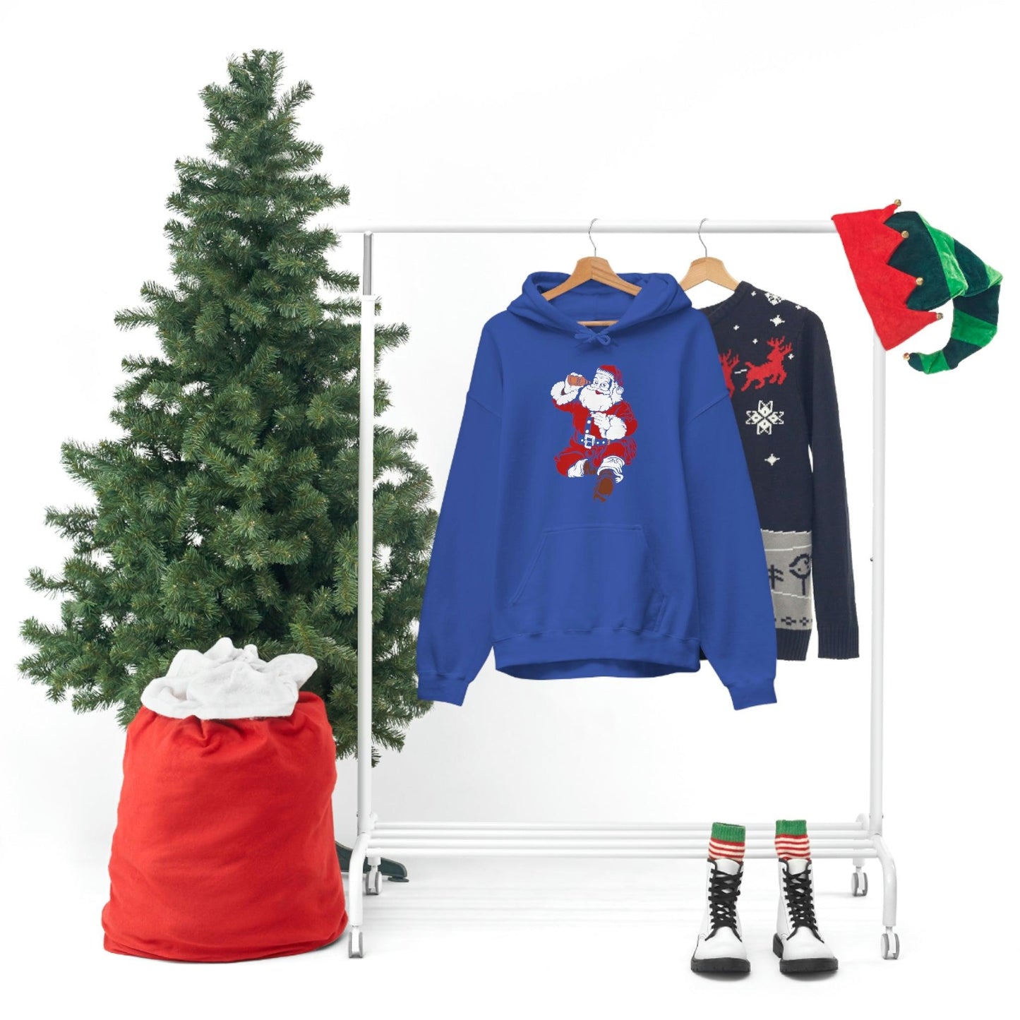Santa drinking beer funny Hooded Sweatshirt, - Giftsmojo