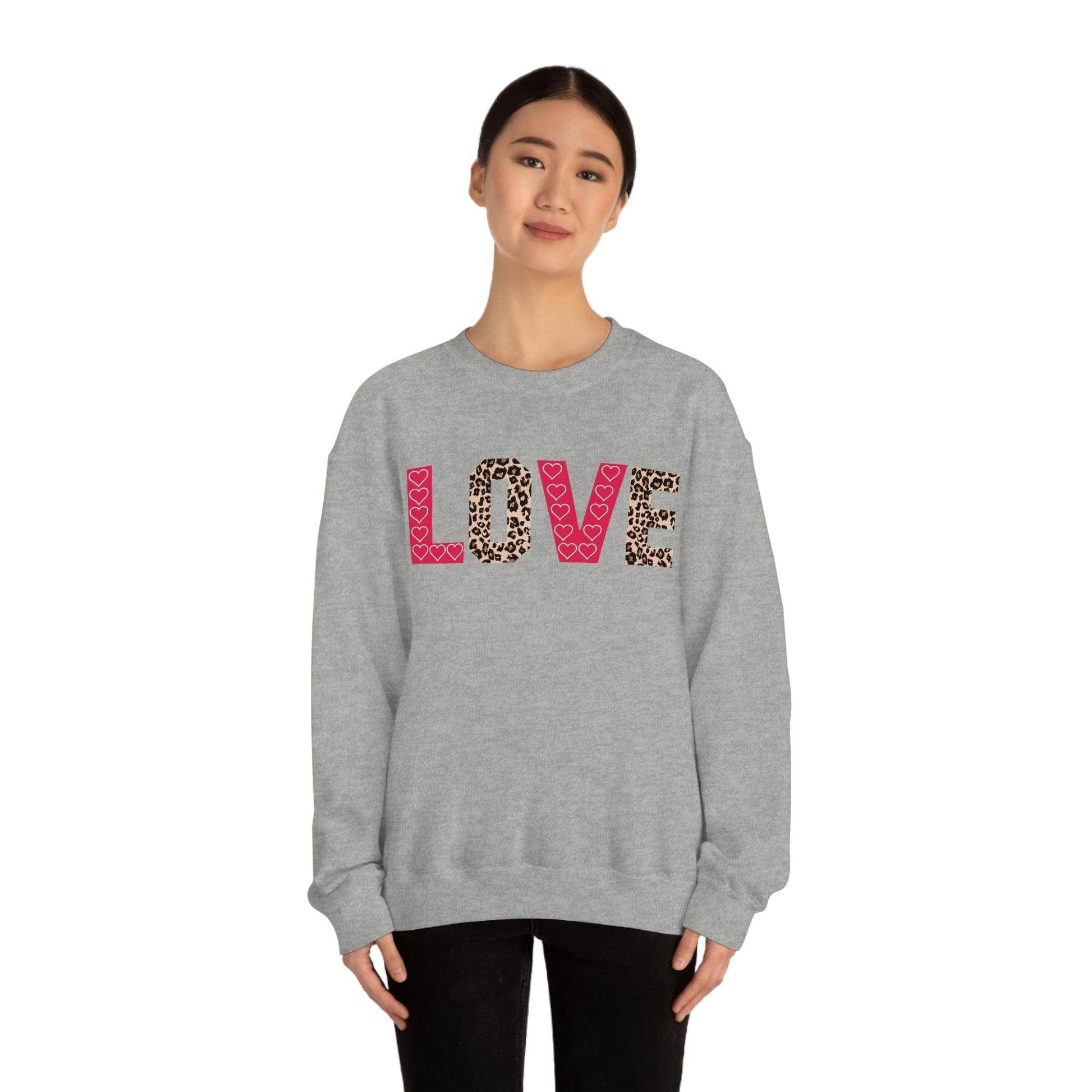 Love Sweatshirt with partial leopard print - Giftsmojo