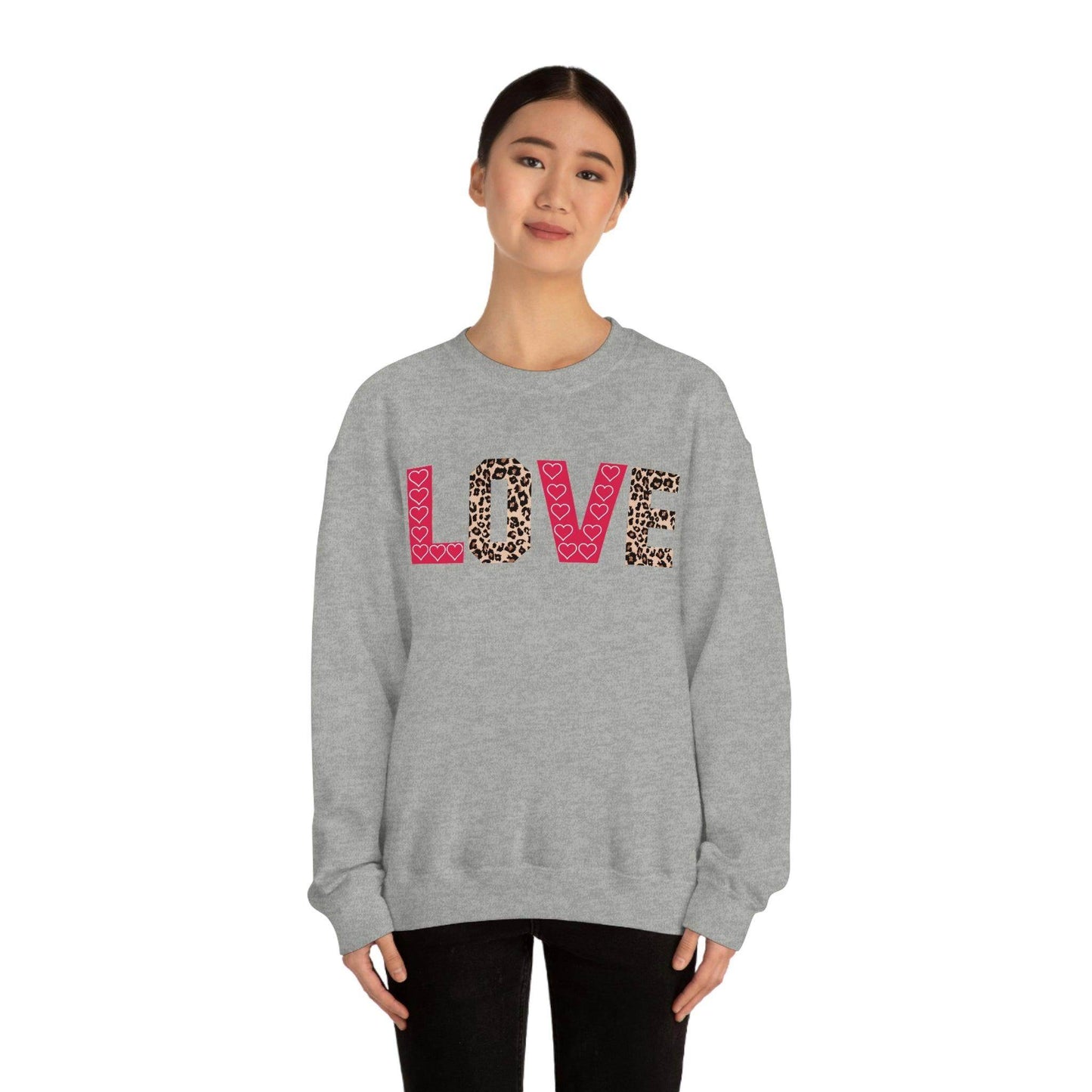 Love Sweatshirt with partial leopard print - Giftsmojo