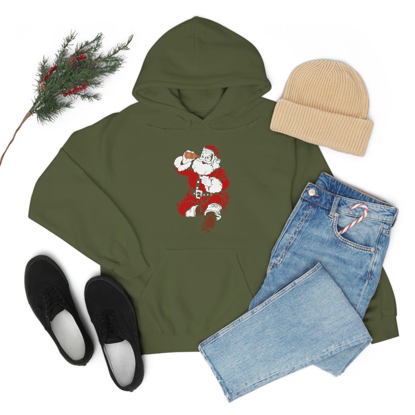 Santa drinking beer funny Hooded Sweatshirt, - Giftsmojo
