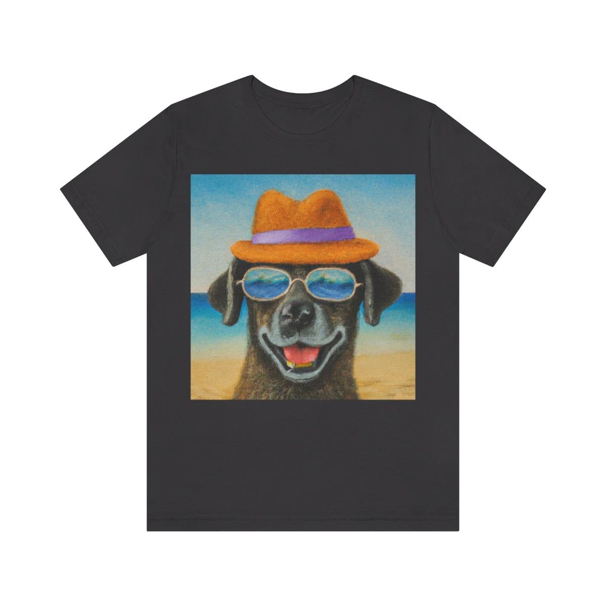 Dog with glasses and hat by the beach painting on ladies Tshirt - Giftsmojo
