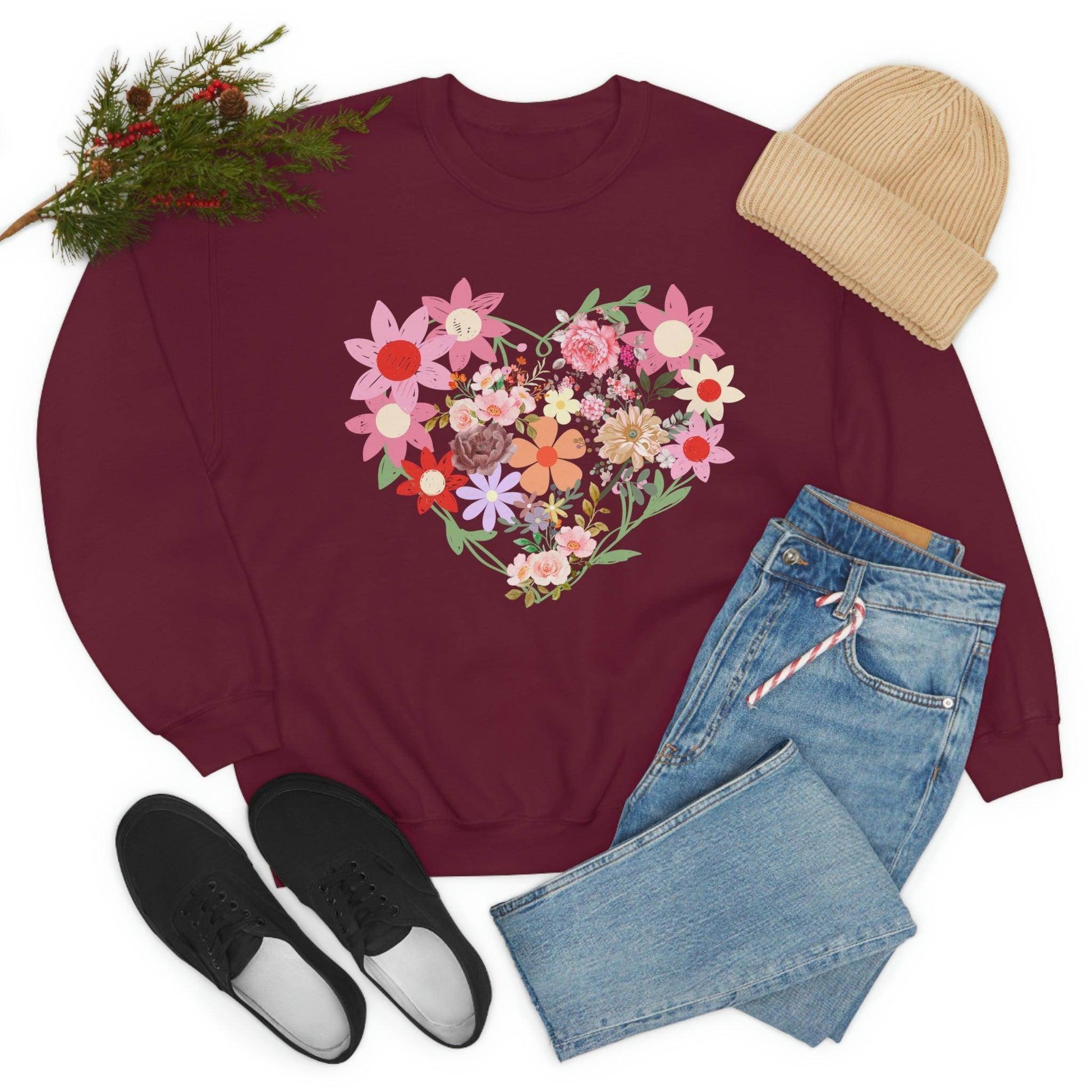 Flower Heart sweatshirt - Floral sweatshirt - Love Sweatshirt - Giftsmojo