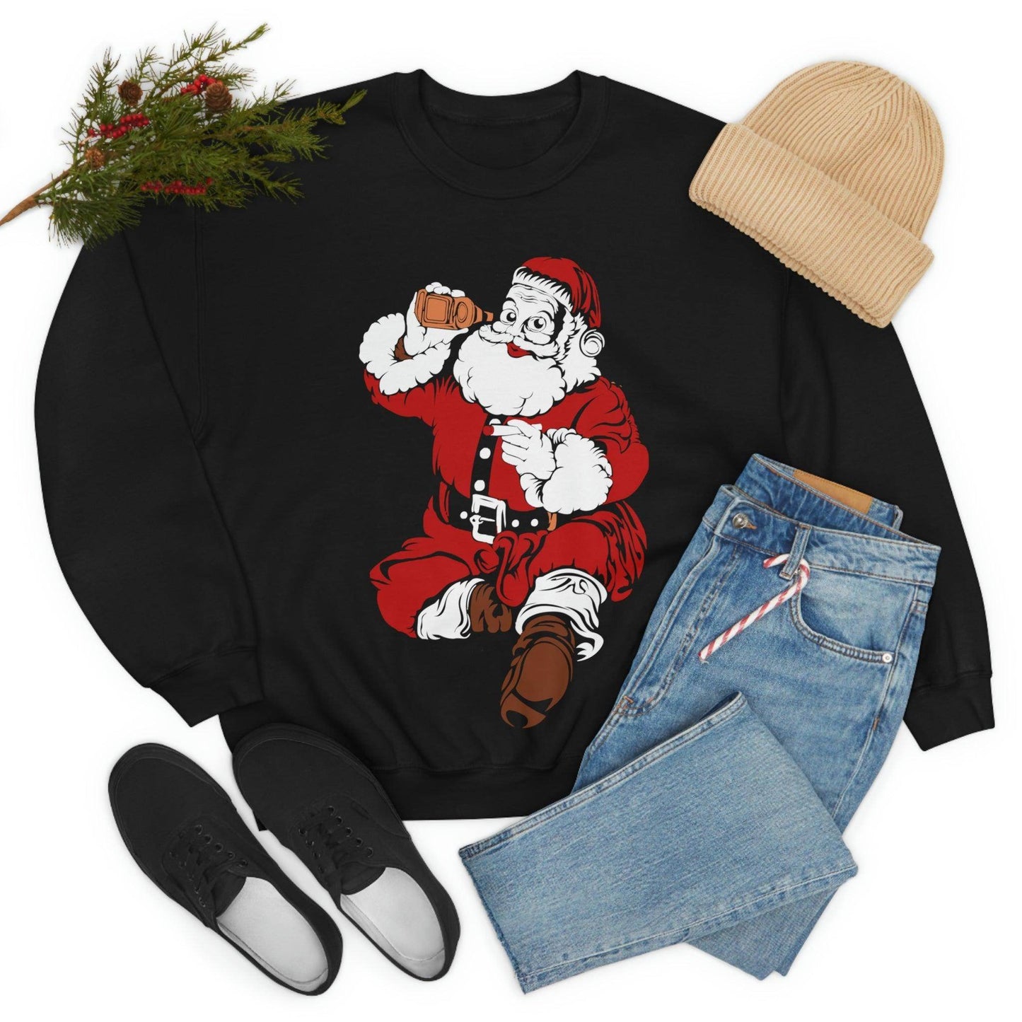 Santa drinking beer Unisex Heavy Blend Crewneck Sweatshirt - Giftsmojo