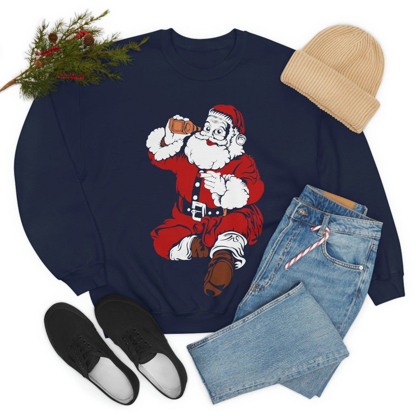 Santa drinking beer Unisex Heavy Blend Crewneck Sweatshirt - Giftsmojo