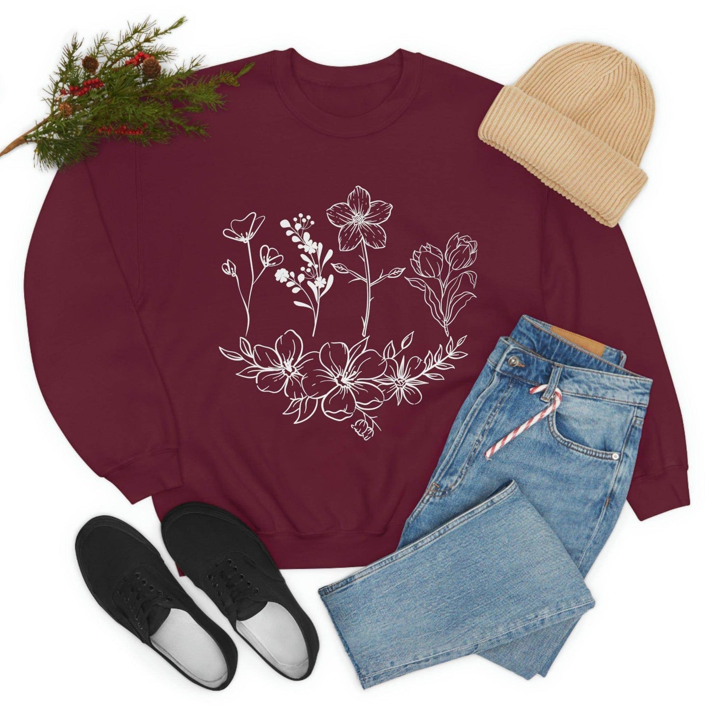 Flower sweatshirt, Vintage Flower Shirt, Vintage Botanical Shirt, plant sweatshirt, - Giftsmojo