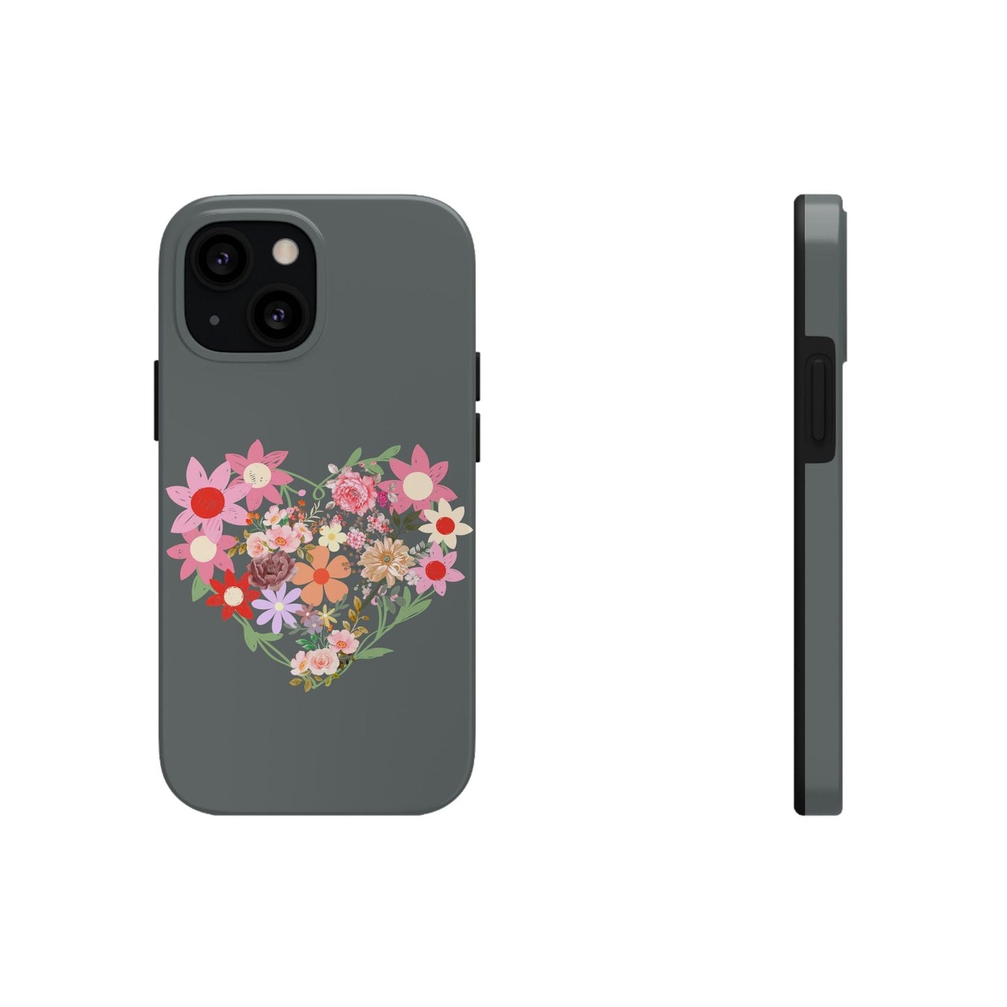 Floral Heart phone case, Tough Phone Cases, Mom Phone Case fit for iPhone 14 Pro, 13, 12, 11 Pro Max, Xr, Xs, 8+, 7, And Samsung S