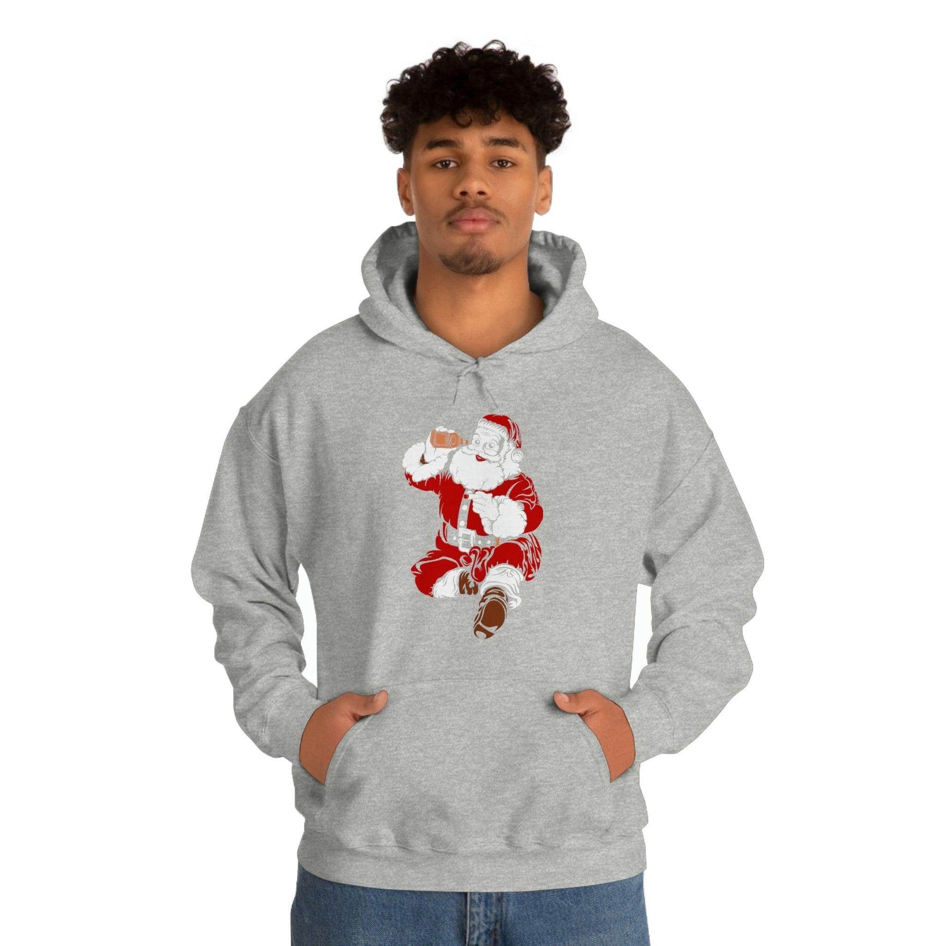 Santa drinking beer funny Hooded Sweatshirt, - Giftsmojo