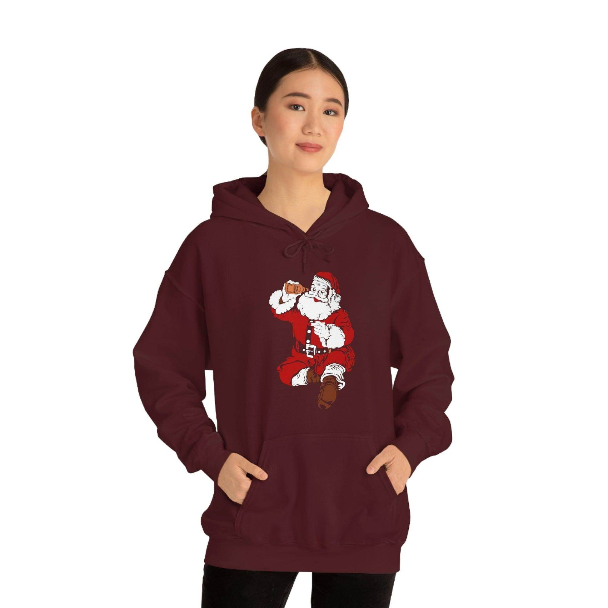 Santa drinking beer funny Hooded Sweatshirt, - Giftsmojo