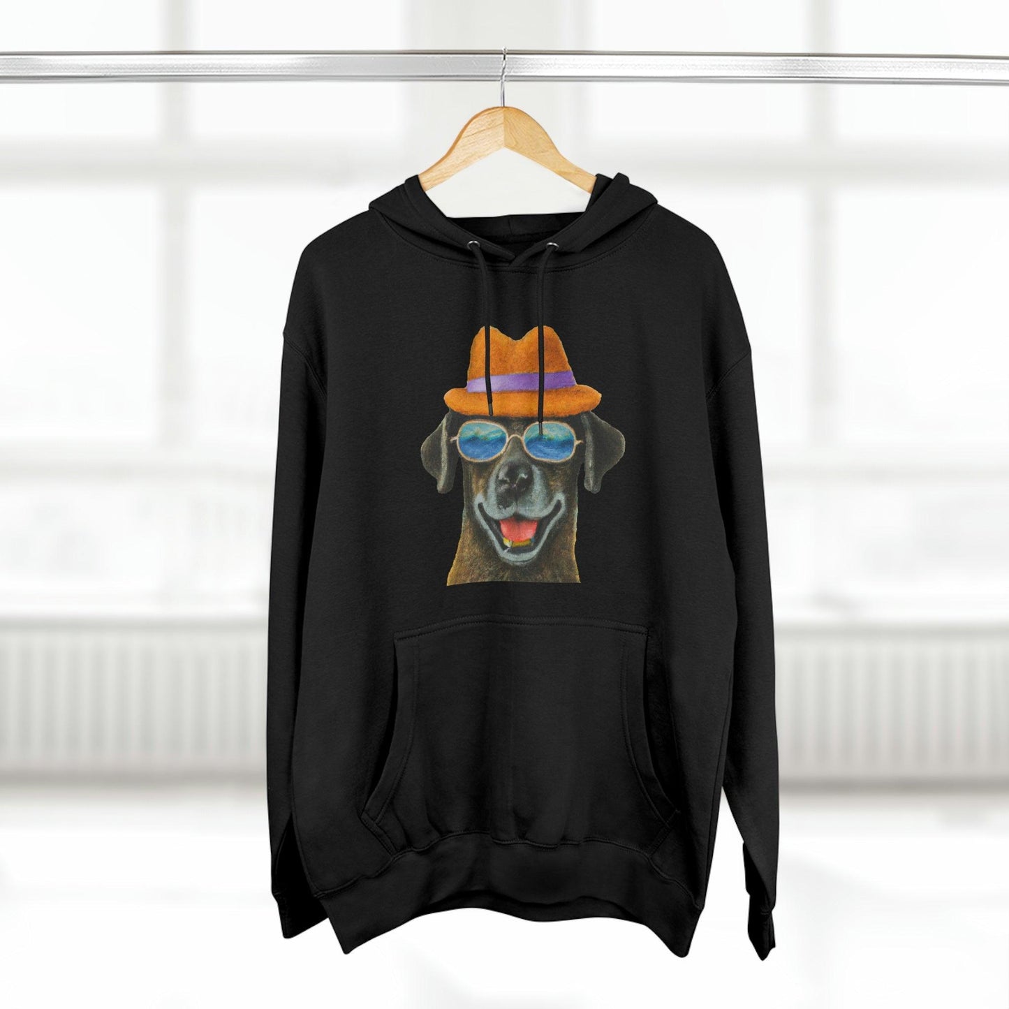Dog at the beach wearing a hat and sunglasses painted arts Premium Pullover Hoodie