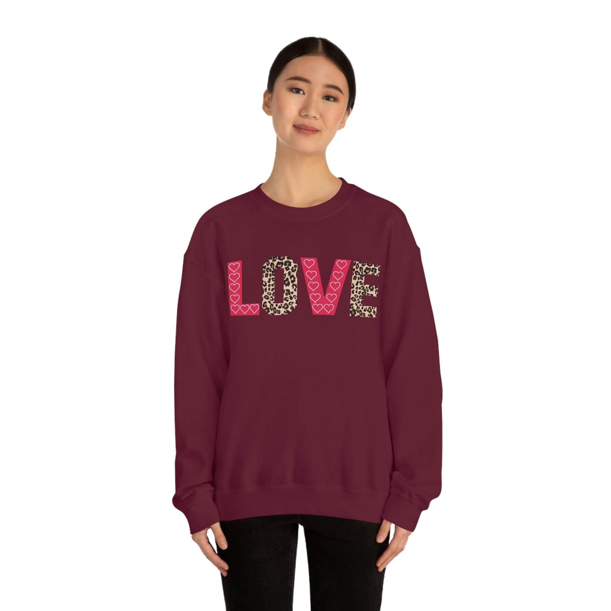 Love Sweatshirt with partial leopard print - Giftsmojo
