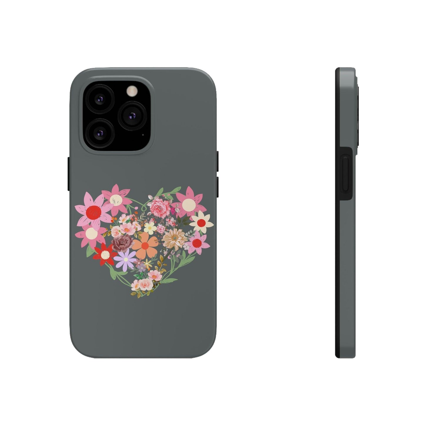 Floral Heart phone case, Tough Phone Cases, Mom Phone Case fit for iPhone 14 Pro, 13, 12, 11 Pro Max, Xr, Xs, 8+, 7, And Samsung S