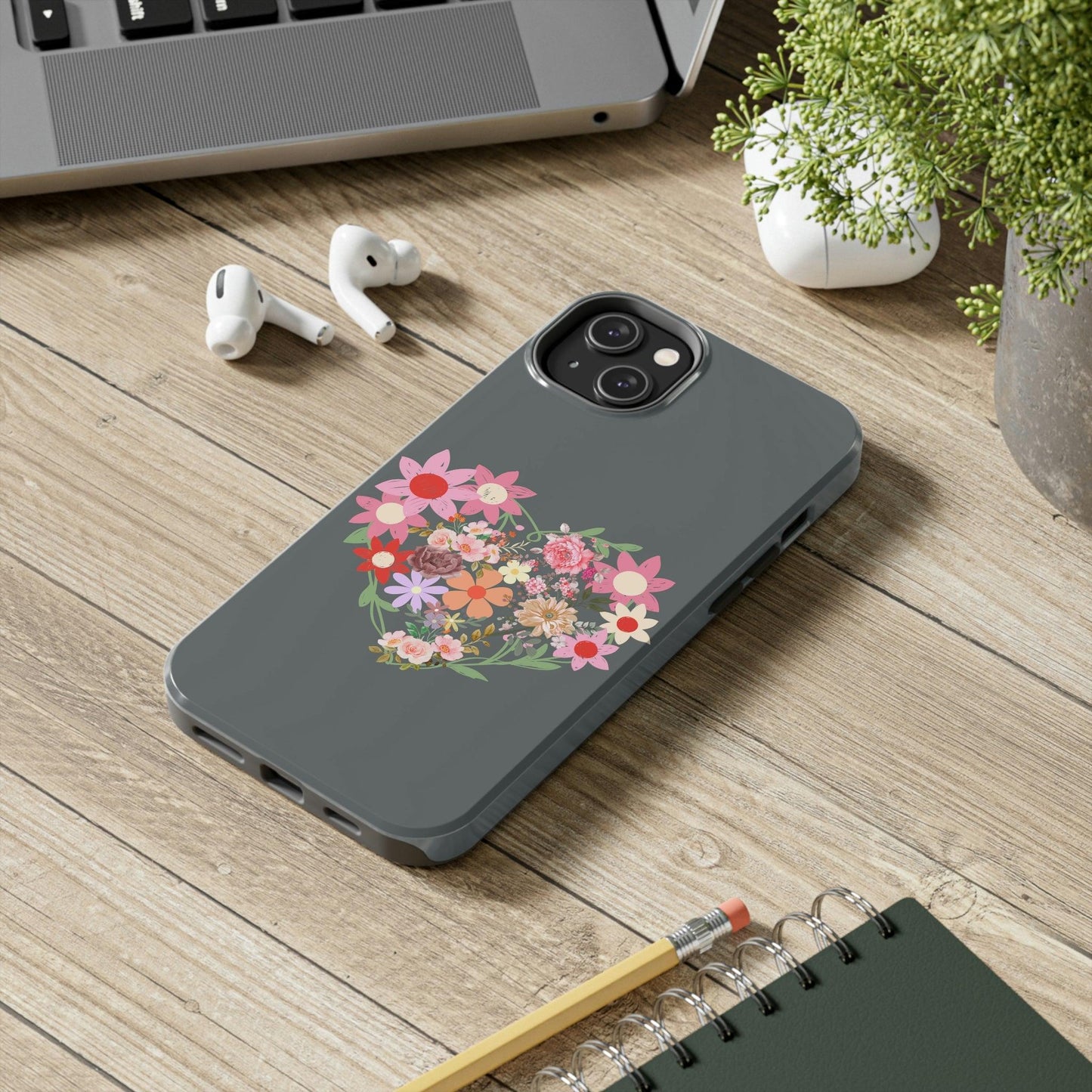 Floral Heart phone case, Tough Phone Cases, Mom Phone Case fit for iPhone 14 Pro, 13, 12, 11 Pro Max, Xr, Xs, 8+, 7, And Samsung S