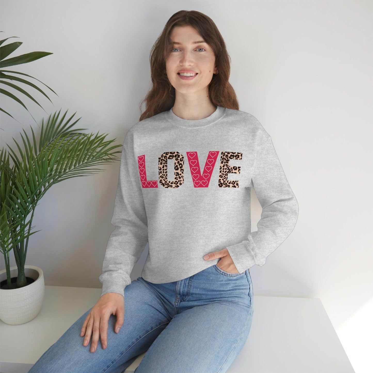 Love Sweatshirt with partial leopard print - Giftsmojo