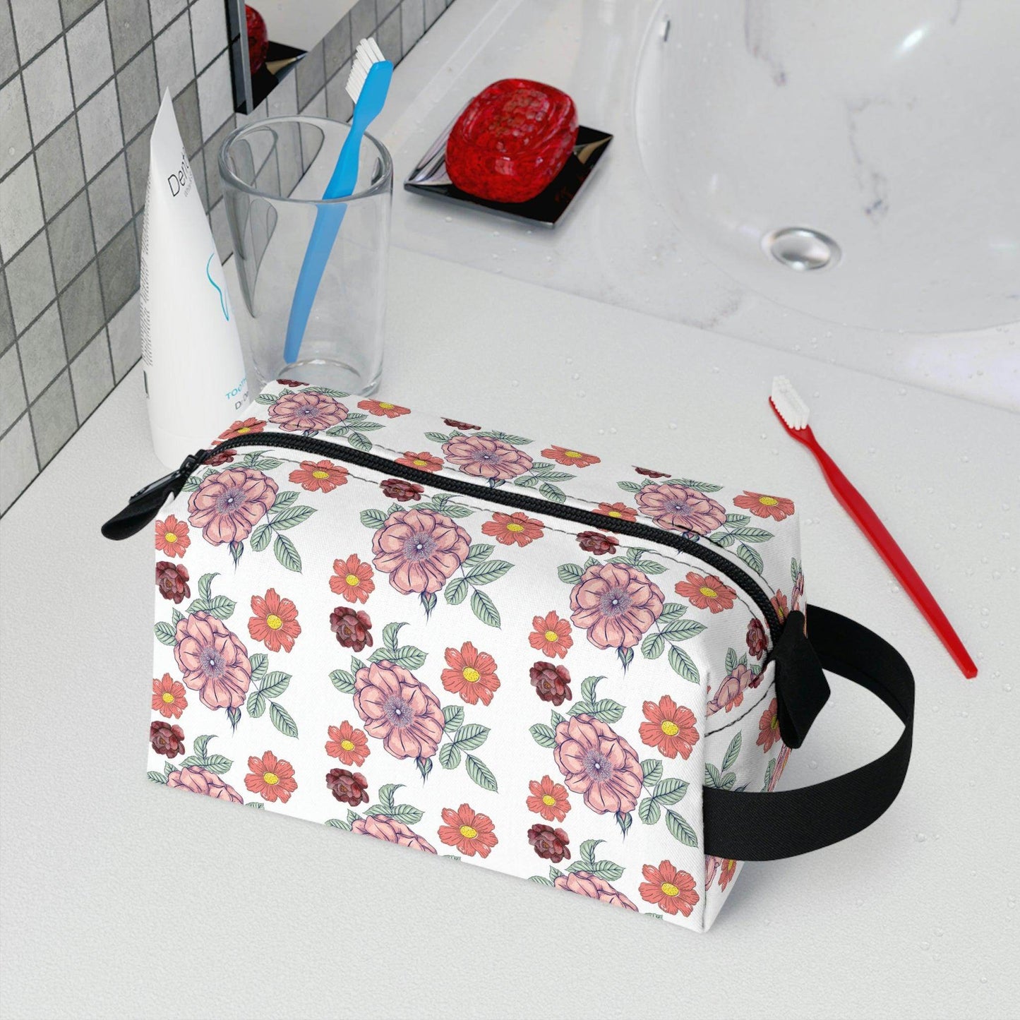 Floral Makeup Bag | flower makeup bag | Cosmetic Bag | Travel Bag | floral Toiletry Bag | cute makeup bag | makeup pouch | aesthetic makeup - Giftsmojo