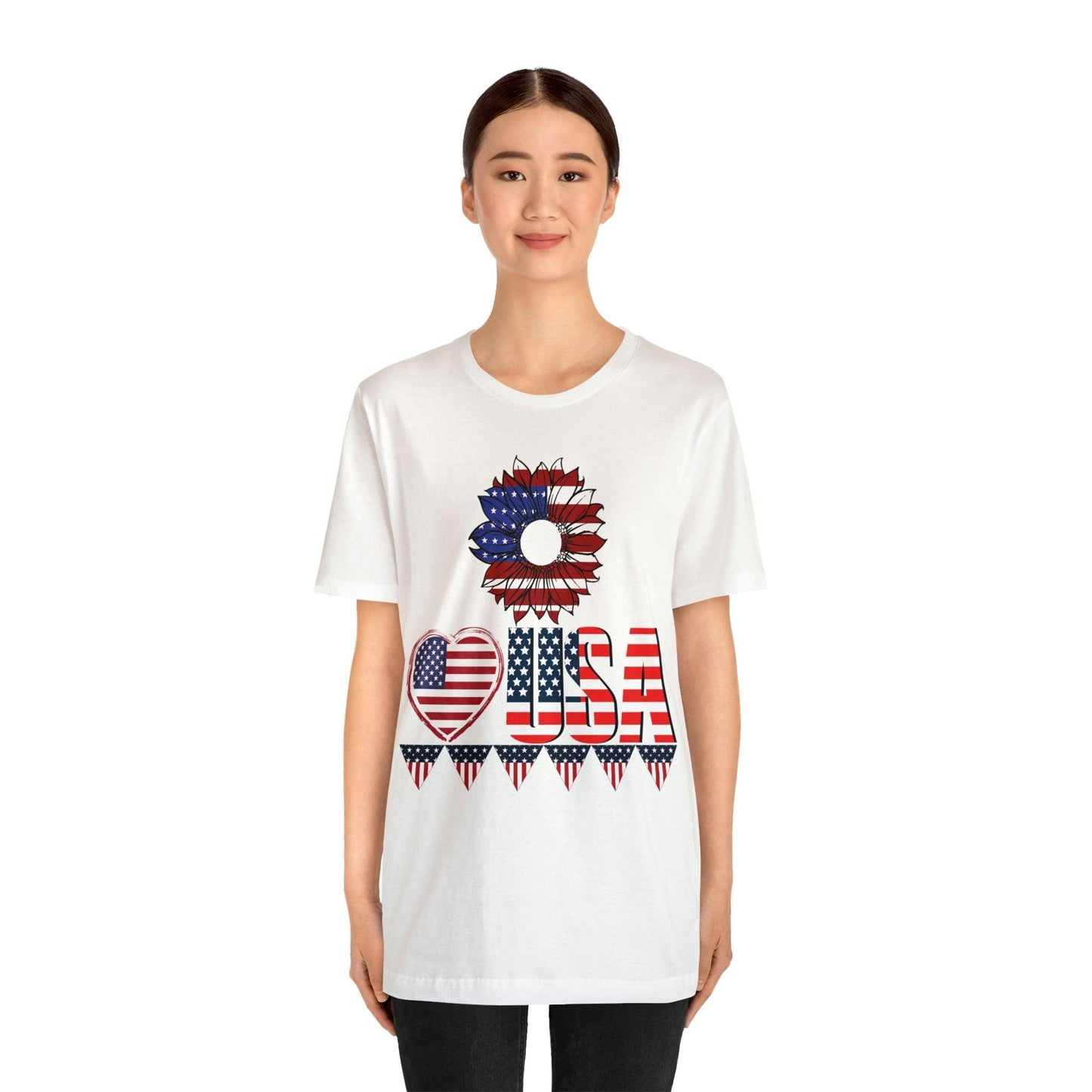 American flag shirt, Red, white, and blue shirt, Flower Love USA shirt, - Giftsmojo
