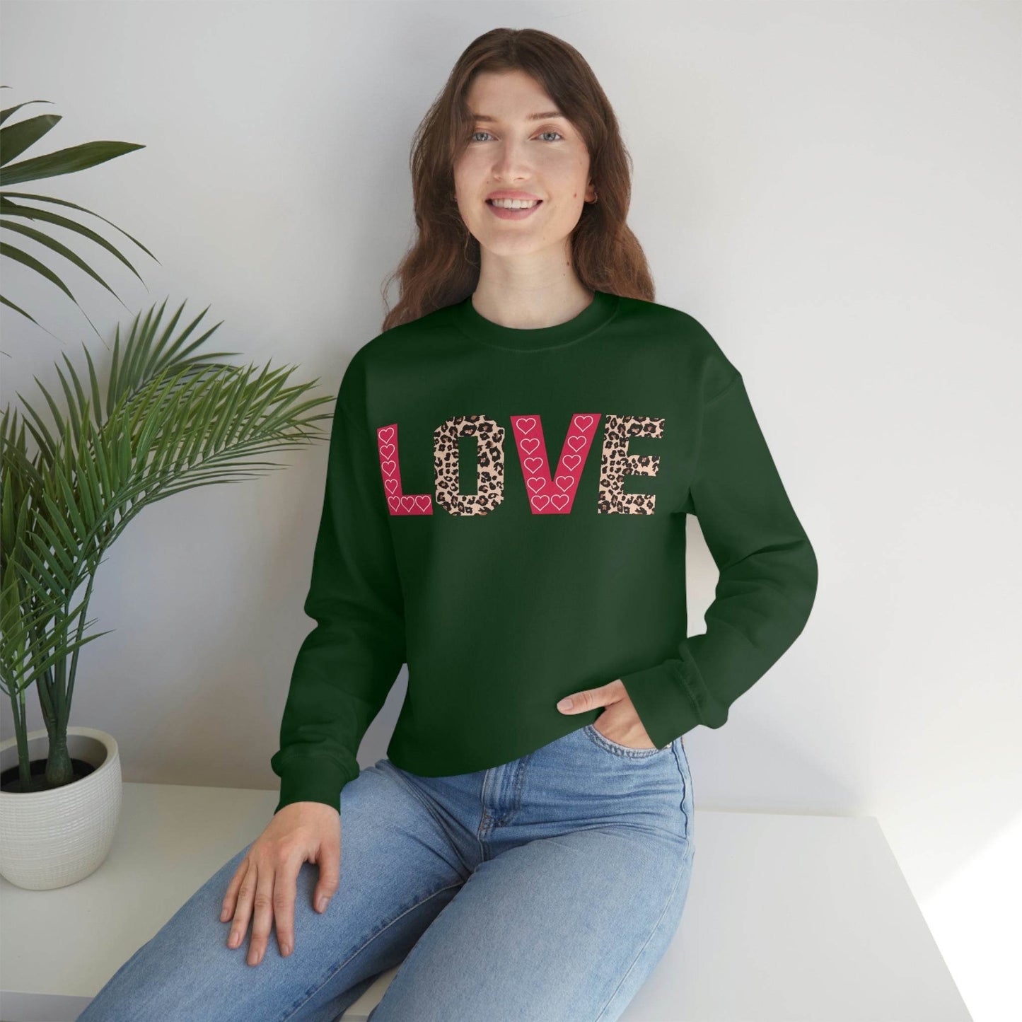 Love Sweatshirt with partial leopard print - Giftsmojo