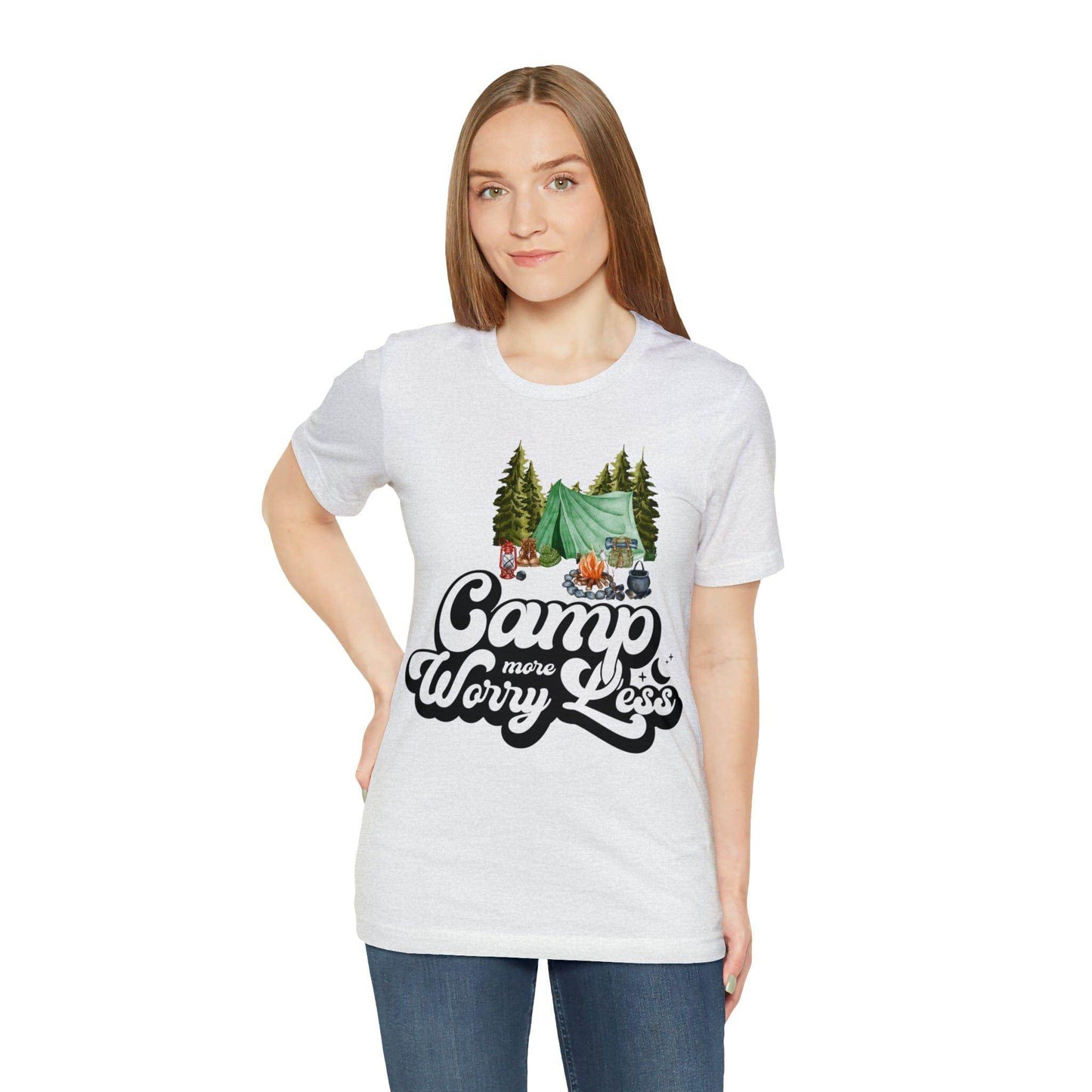 Camp More Worry Less Shirt, Outdoor adventure clothing, Nature-inspired shirts, Hiking apparel, Outdoor enthusiasts gift, Adventure-themed attire - Giftsmojo