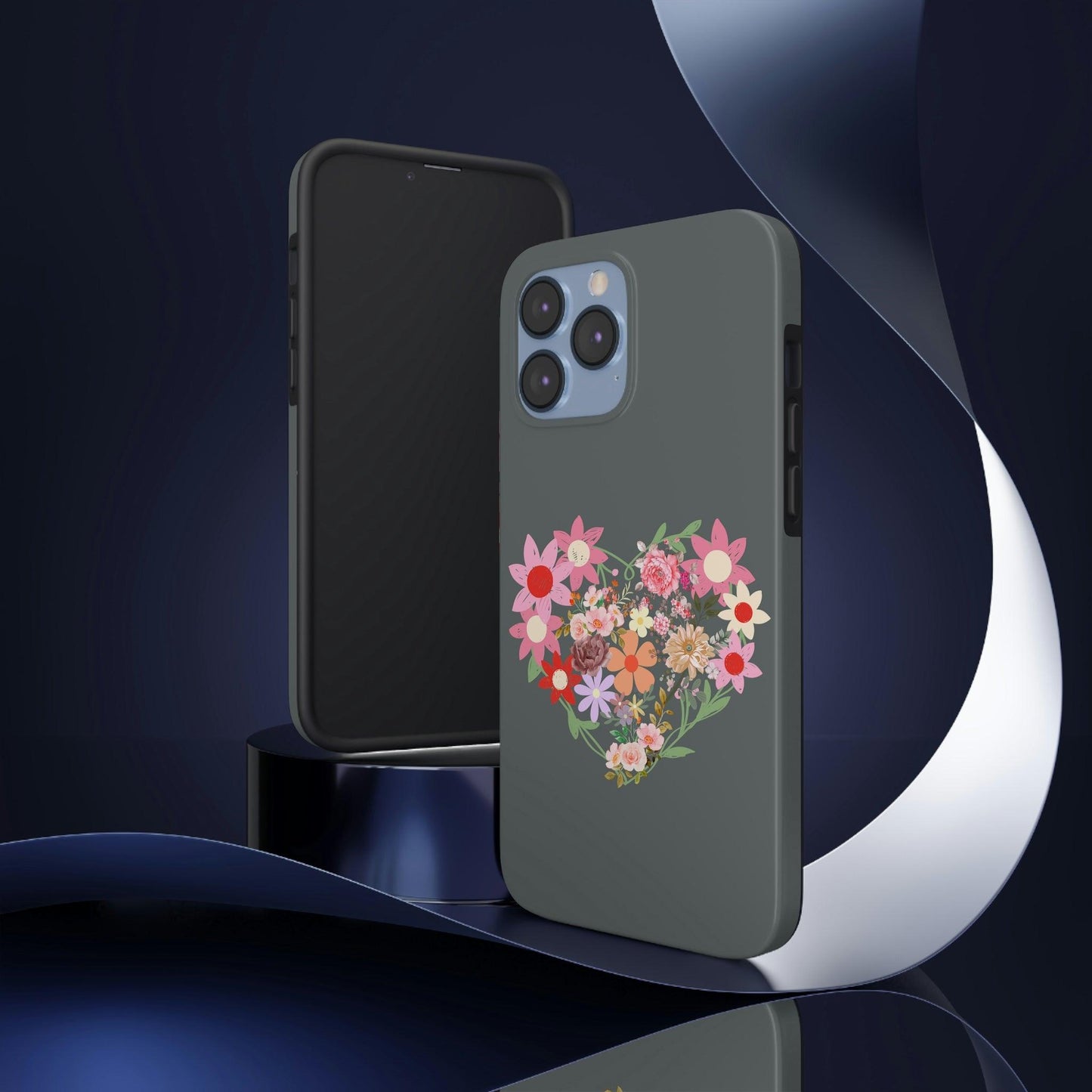 Floral Heart phone case, Tough Phone Cases, Mom Phone Case fit for iPhone 14 Pro, 13, 12, 11 Pro Max, Xr, Xs, 8+, 7, And Samsung S