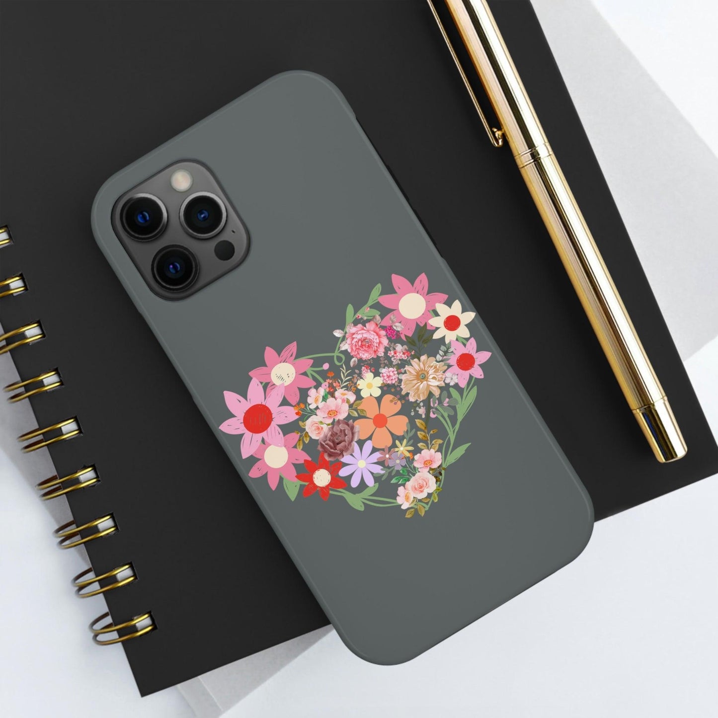 Floral Heart phone case, Tough Phone Cases, Mom Phone Case fit for iPhone 14 Pro, 13, 12, 11 Pro Max, Xr, Xs, 8+, 7, And Samsung S