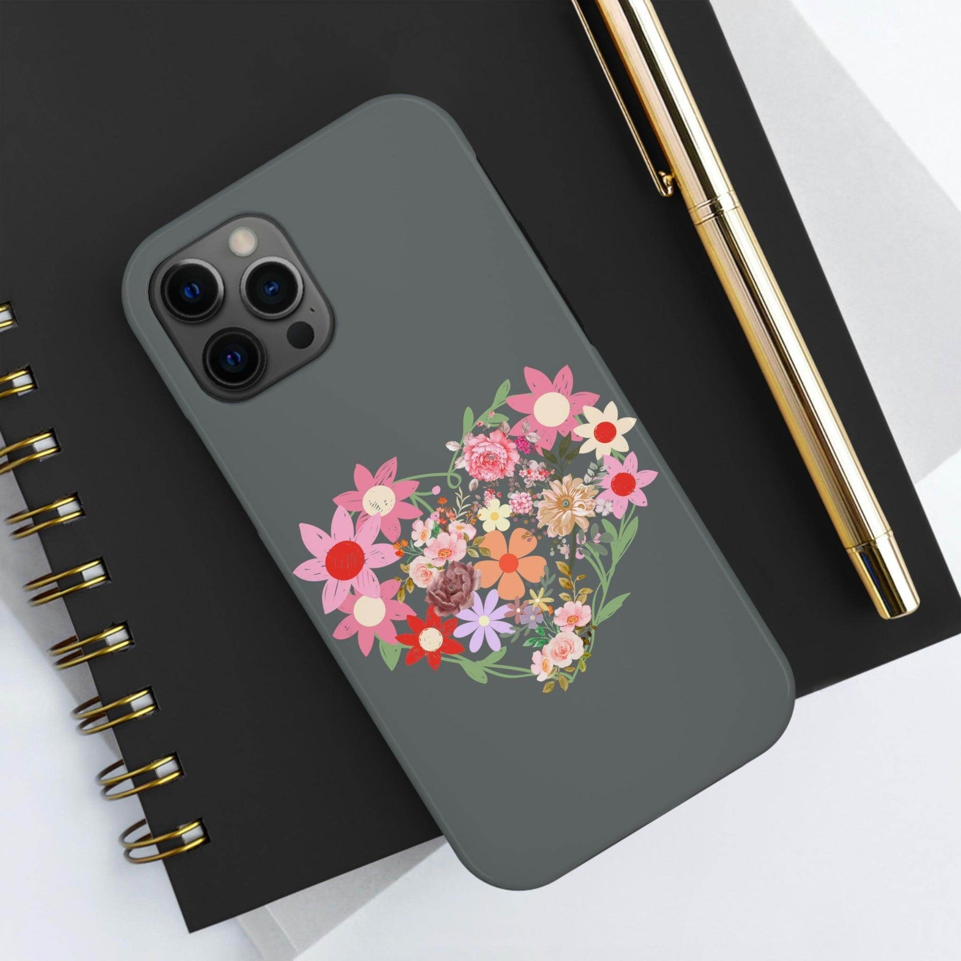 Floral Heart phone case, Tough Phone Cases, Mom Phone Case fit for iPhone 14 Pro, 13, 12, 11 Pro Max, Xr, Xs, 8+, 7, And Samsung S - Giftsmojo