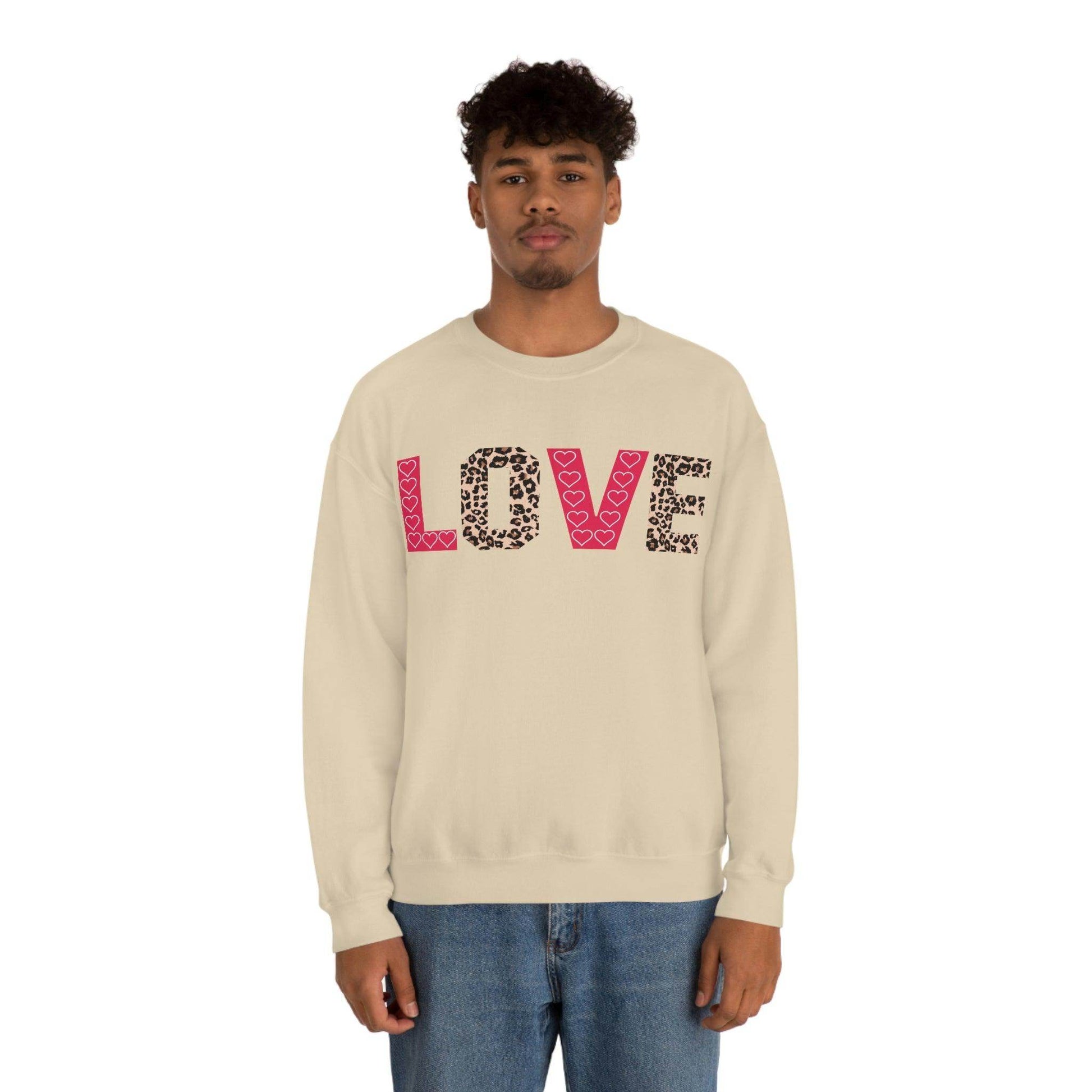 Love Sweatshirt with partial leopard print - Giftsmojo