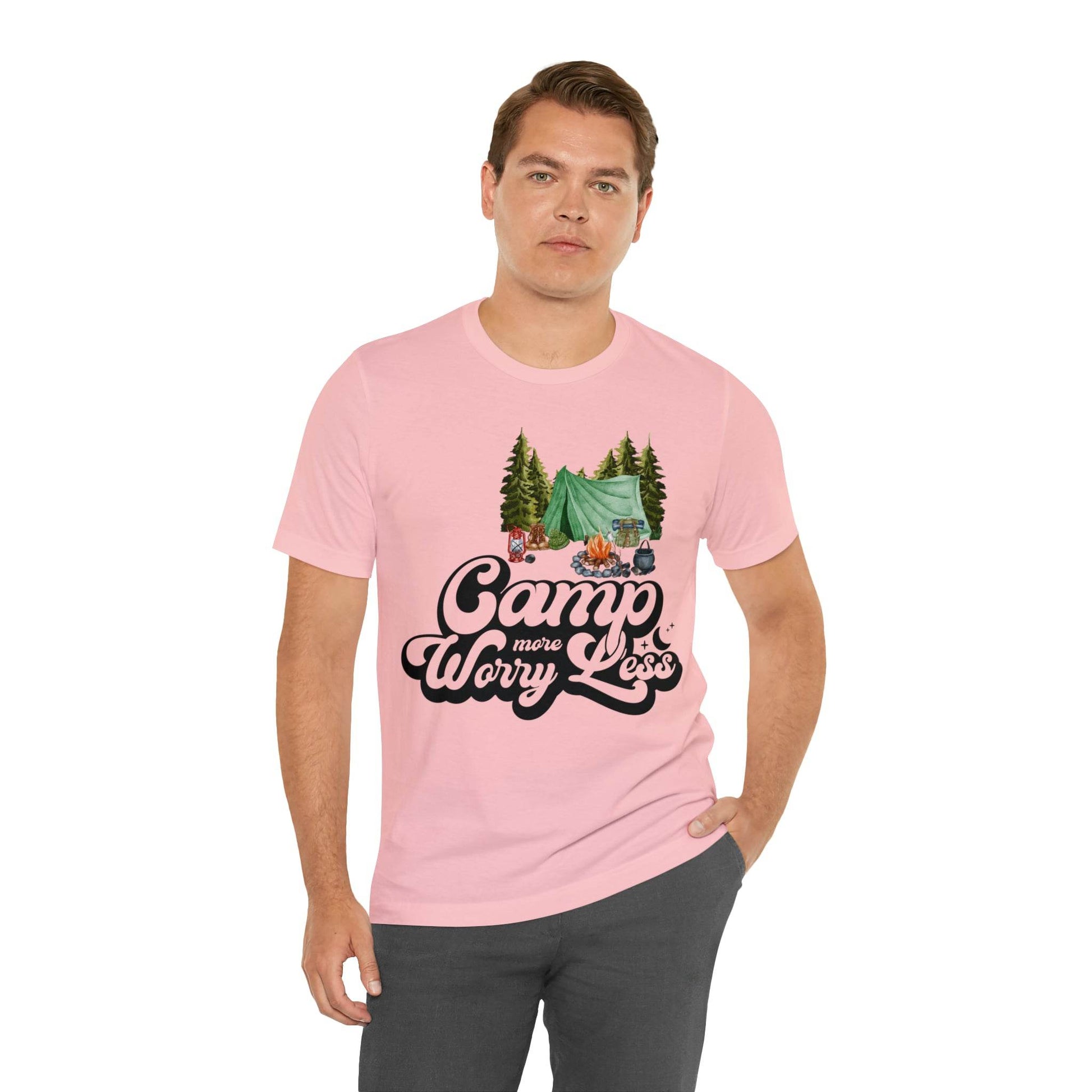 Camp More Worry Less Shirt, Outdoor adventure clothing, Nature-inspired shirts, Hiking apparel, Outdoor enthusiasts gift, Adventure-themed attire - Giftsmojo