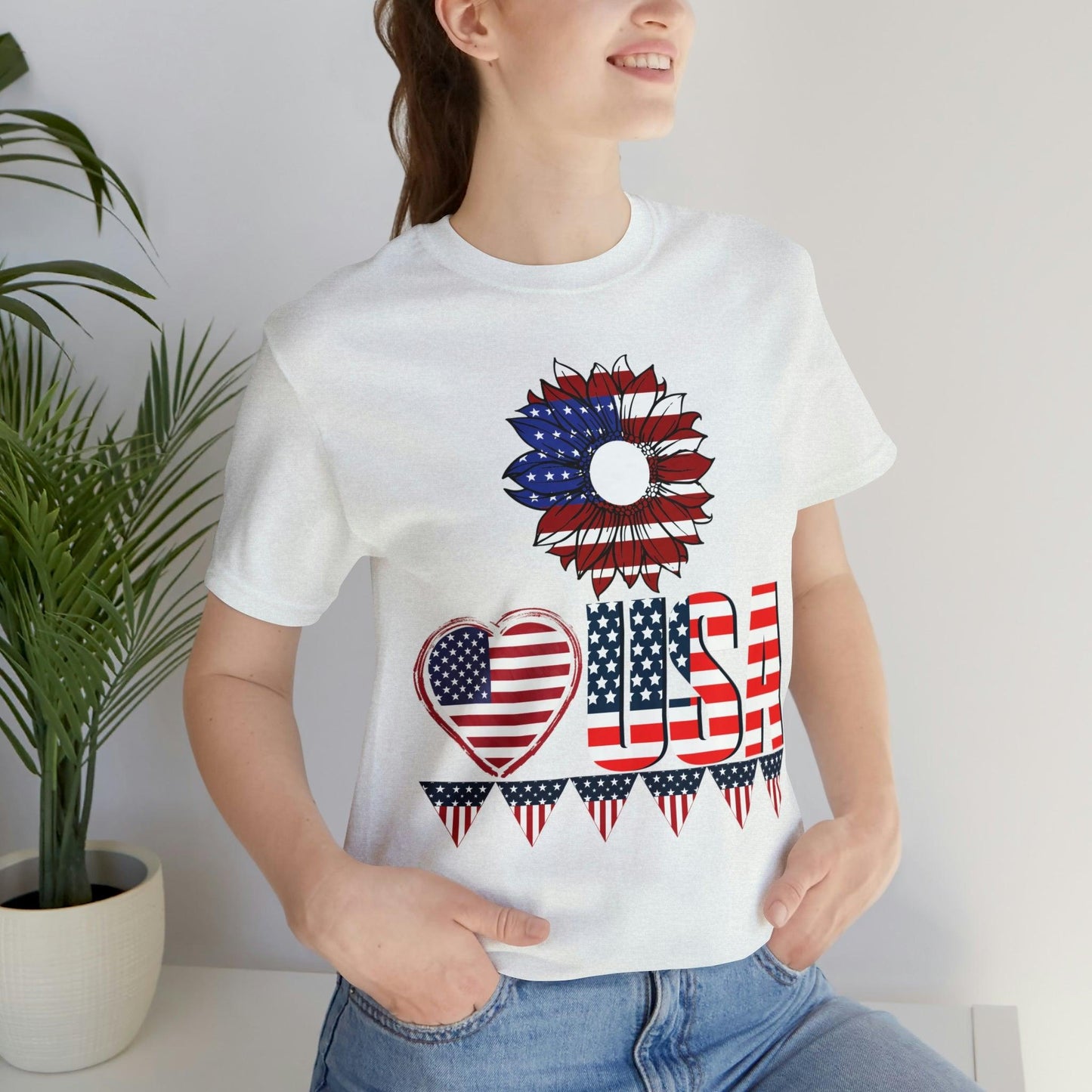 American flag shirt, Red, white, and blue shirt, Flower Love USA shirt, - Giftsmojo