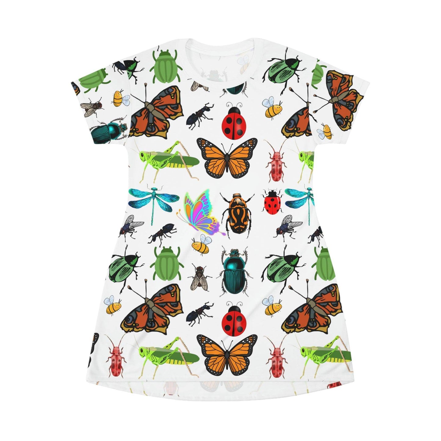 Bug T-Shirt Dress Bugs shirt, Bug Print Colorful Shirt, Spring Shirts, Bug Print Shirts, colorfull t-shirt dress, Shirts for Women - Giftsmojo
