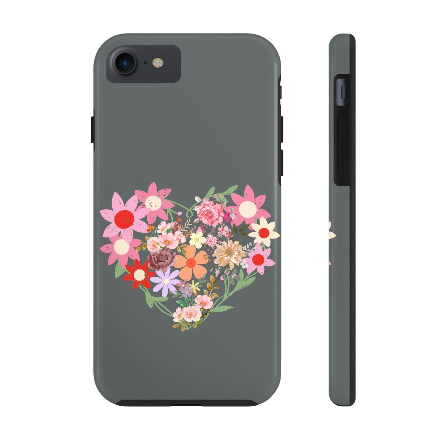 Floral Heart phone case, Tough Phone Cases, Mom Phone Case fit for iPhone 14 Pro, 13, 12, 11 Pro Max, Xr, Xs, 8+, 7, And Samsung S