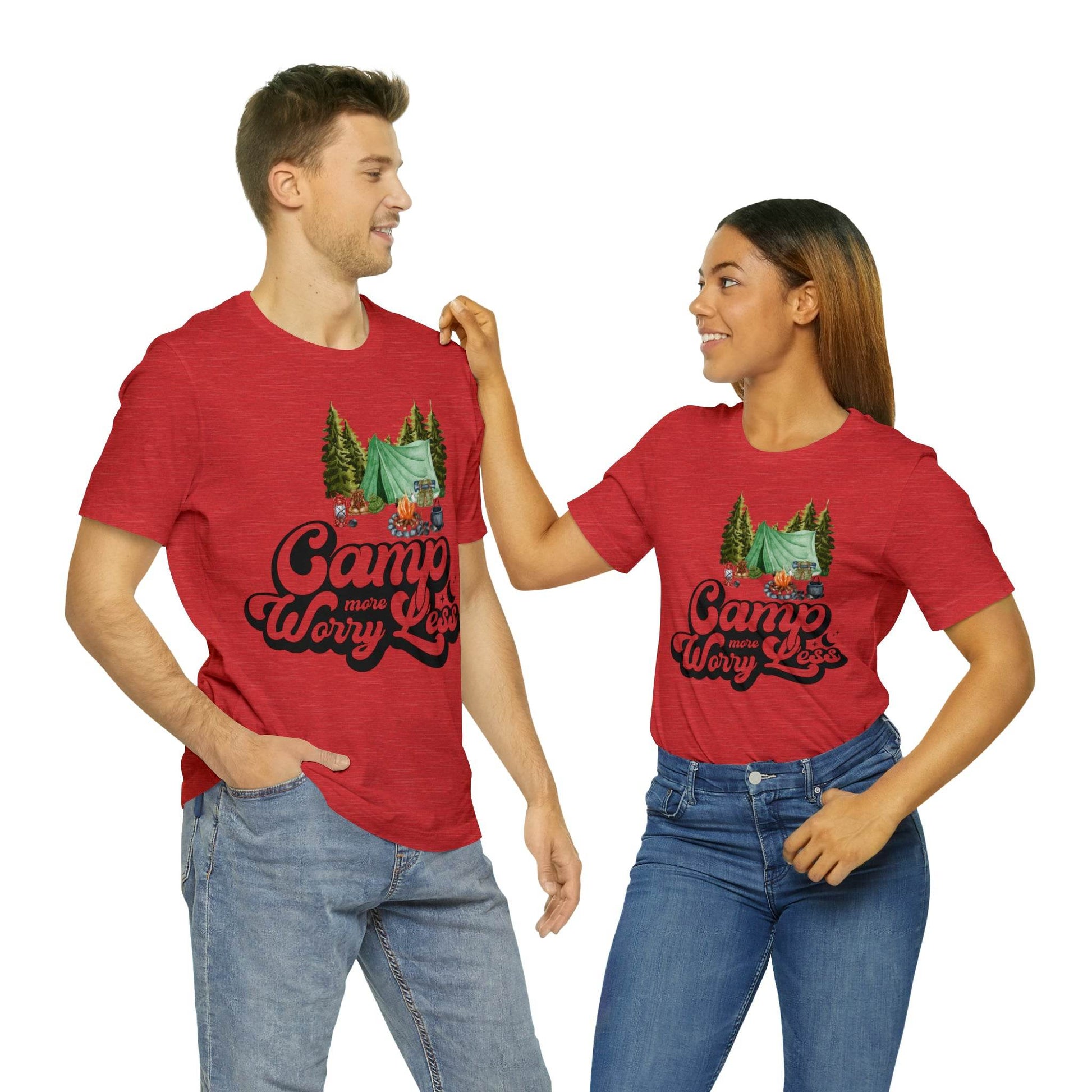 Camp More Worry Less Shirt, Outdoor adventure clothing, Nature-inspired shirts, Hiking apparel, Outdoor enthusiasts gift, Adventure-themed attire - Giftsmojo